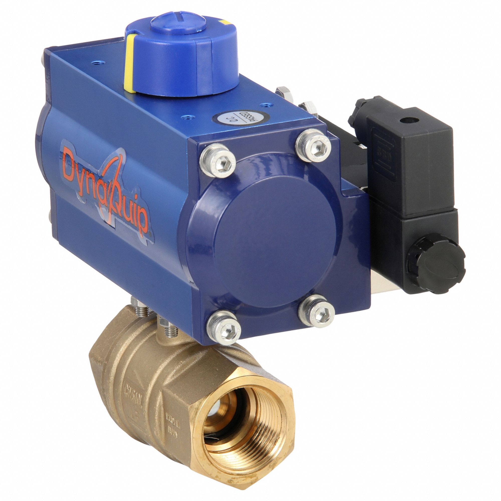 Pneumatically Actuated Two-Way Ball Valve: 1 in, Brass, FNPT x FNPT, Double-Acting