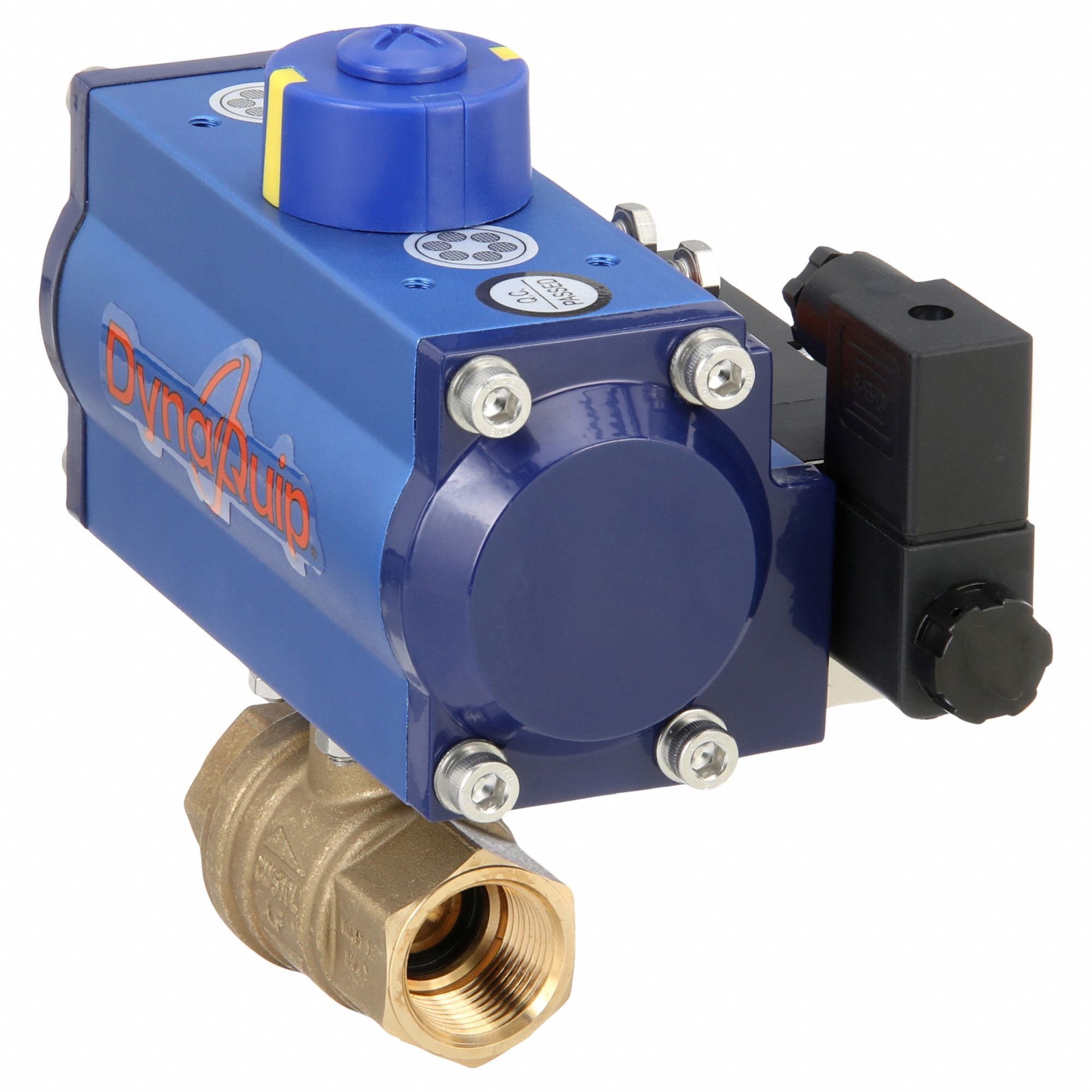 Pneumatically Actuated Two-Way Ball Valve: 3/4 in, Brass, FNPT x FNPT, Two-Piece