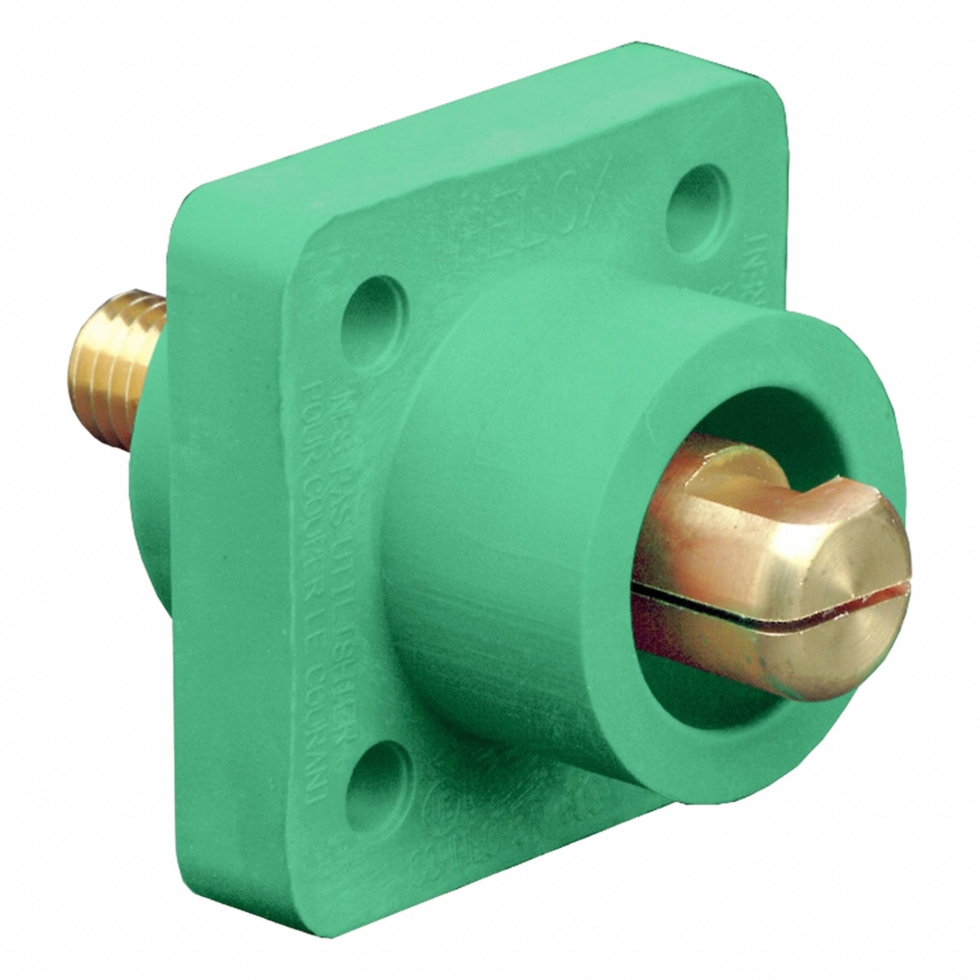 Single Pole Receptacle: For Female Connectors, 400 A, Straight, Green, Square, Threaded Mounting