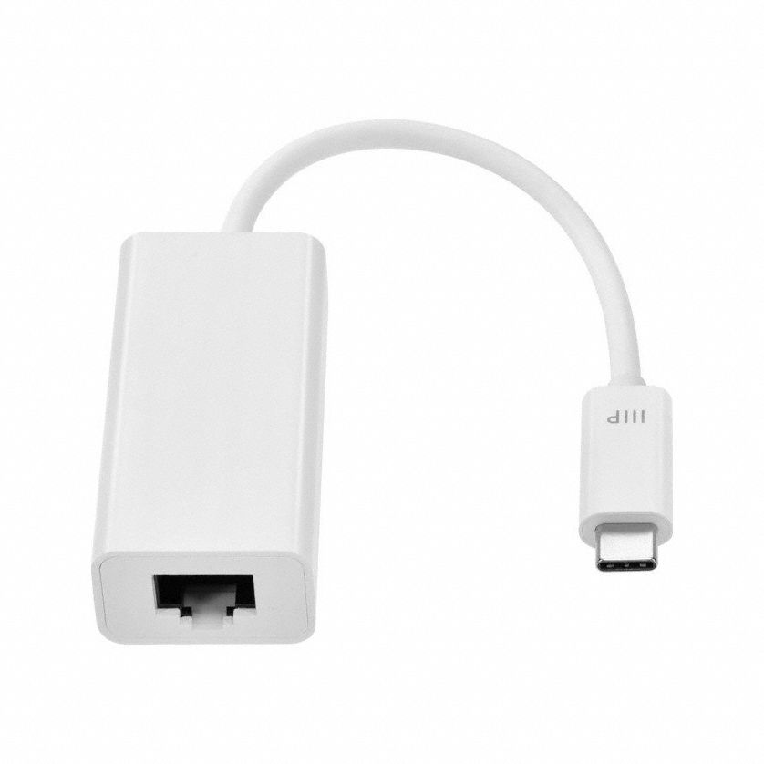 Computer Cable Adapter: USB Type‑C Male to RJ45 Female, 4 in Cable Lg, White
