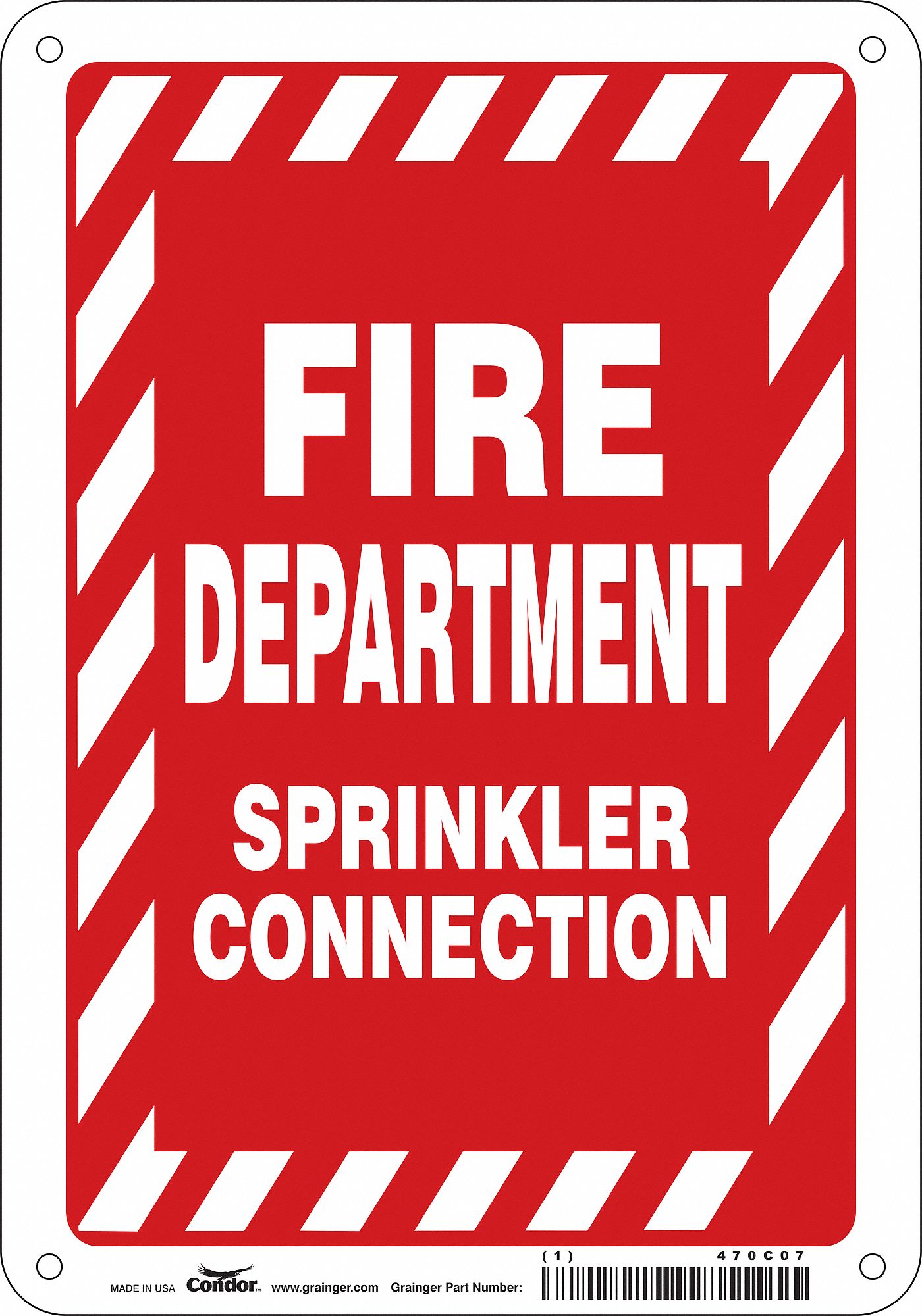 SAFETY SIGN, ALUMINUM, MOUNTING HOLES, 10 X 7 IN NOMINAL SIGN SIZE, 0.032 IN THICK, FIRE DEPARTMENT SPRINKLER CONNECTION