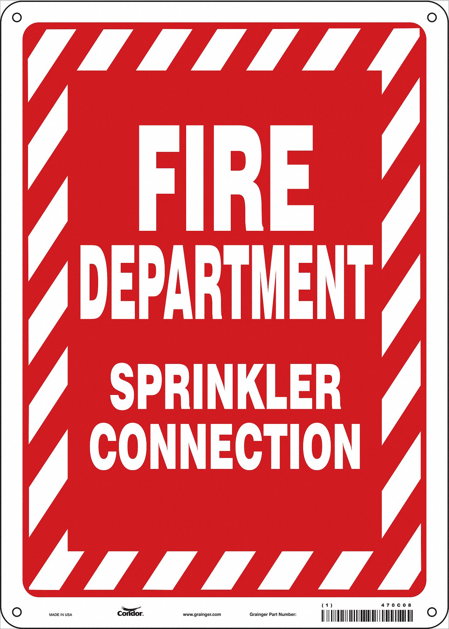 SAFETY SIGN, ALUMINUM, HOLE MOUNT, 14 X 10 IN NOMINAL SIGN SIZE, 0.032 IN THICK, FIRE DEPARTMENT SPRINKLER CONNECTION