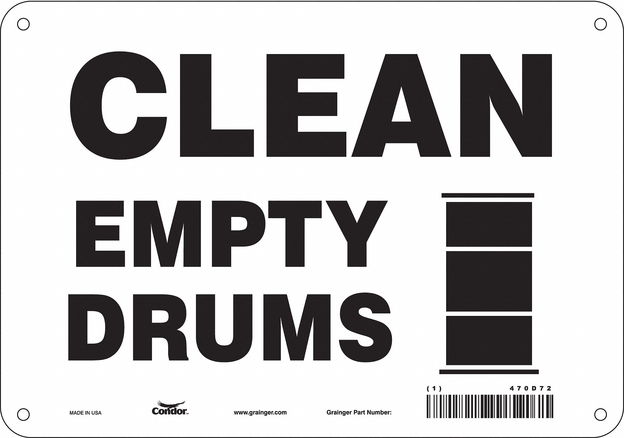 Safety Sign: Polyethylene, Mounting Holes Sign Mounting, 7 in x 10 in Nominal Sign Size, No Header