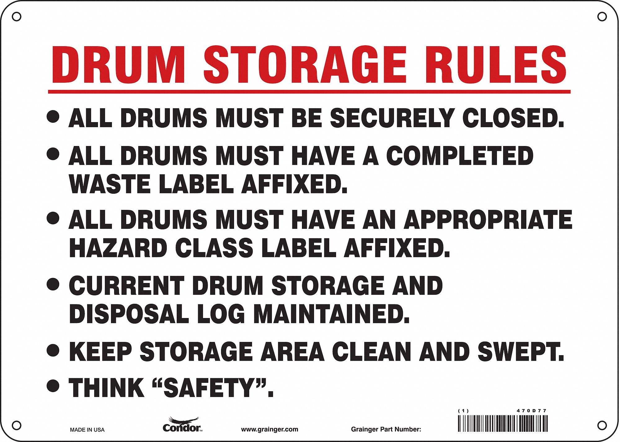 Safety Sign: Aluminum, Mounting Holes Sign Mounting, 10 in x 14 in Nominal Sign Size, 0.032 in Thick