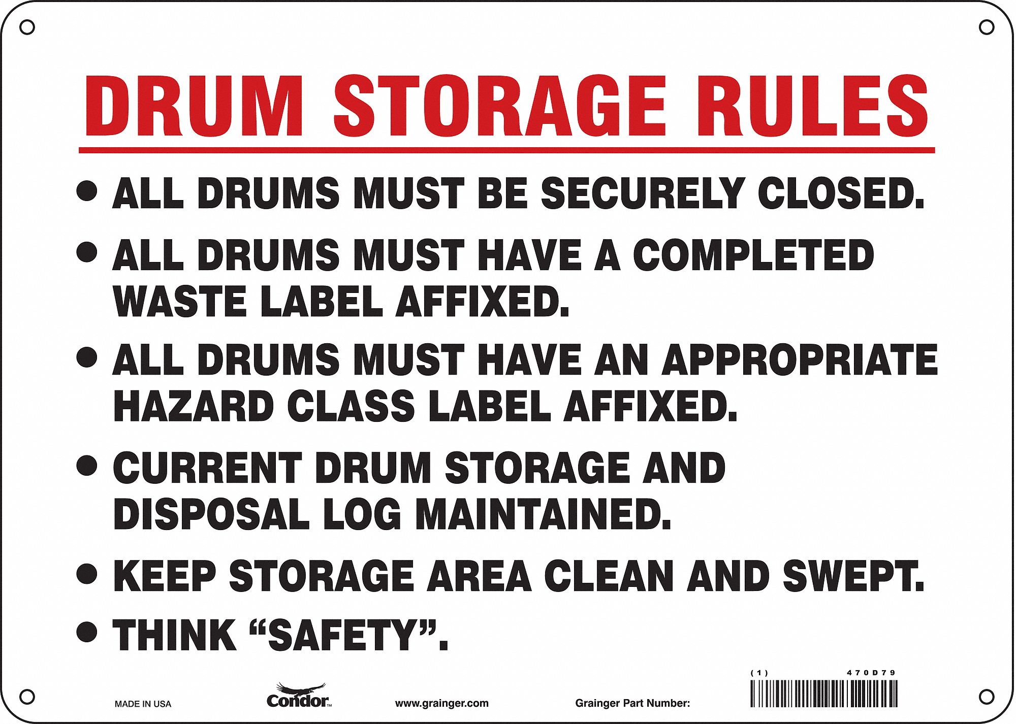 Safety Sign: Polyethylene, Mounting Holes Sign Mounting, 10 in x 14 in Nominal Sign Size, No Header