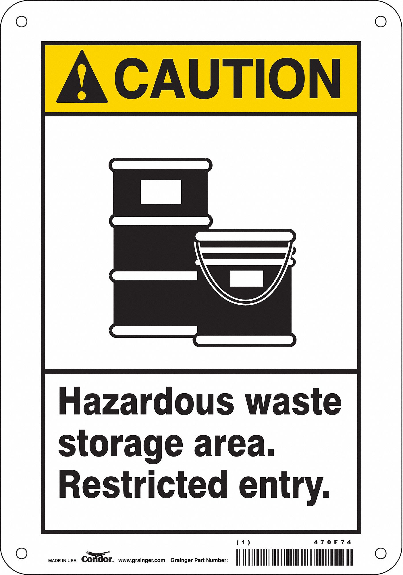 Safety Sign: Polyethylene, Mounting Holes Sign Mounting, 10 in x 7 in Nominal Sign Size, Caution