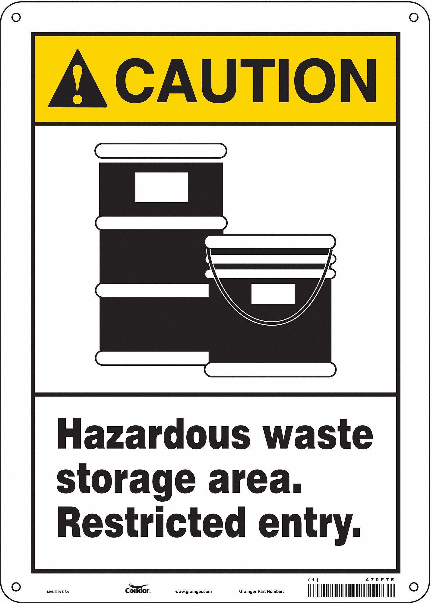 Safety Sign: Polyethylene, Mounting Holes Sign Mounting, 14 in x 10 in Nominal Sign Size, Caution