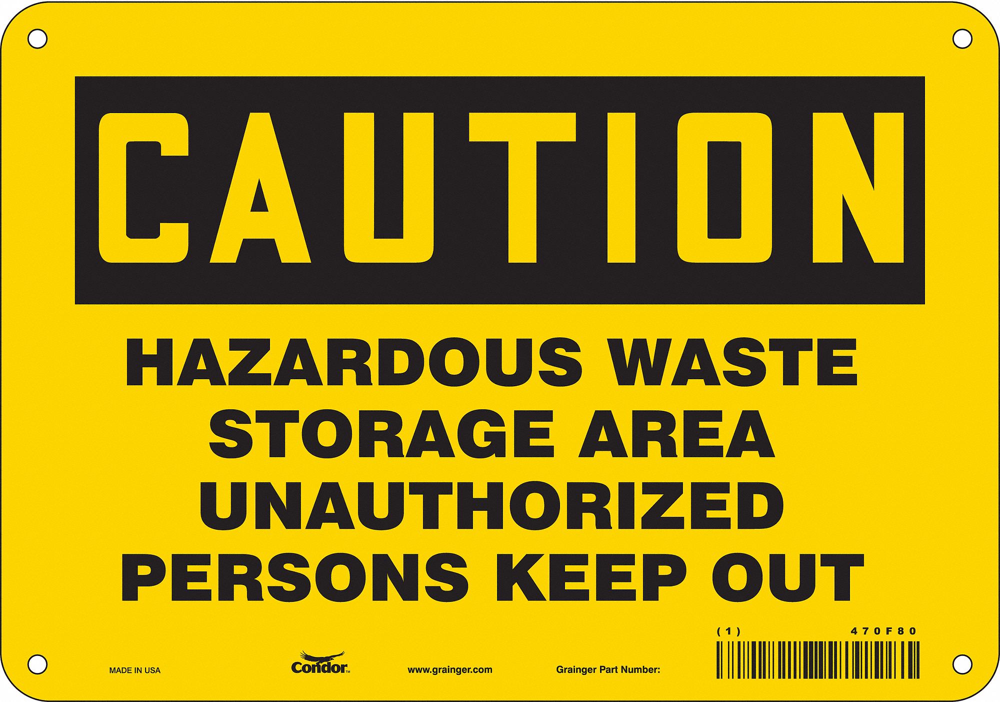 Safety Sign: Polyethylene, Mounting Holes Sign Mounting, 7 in x 10 in Nominal Sign Size, Caution