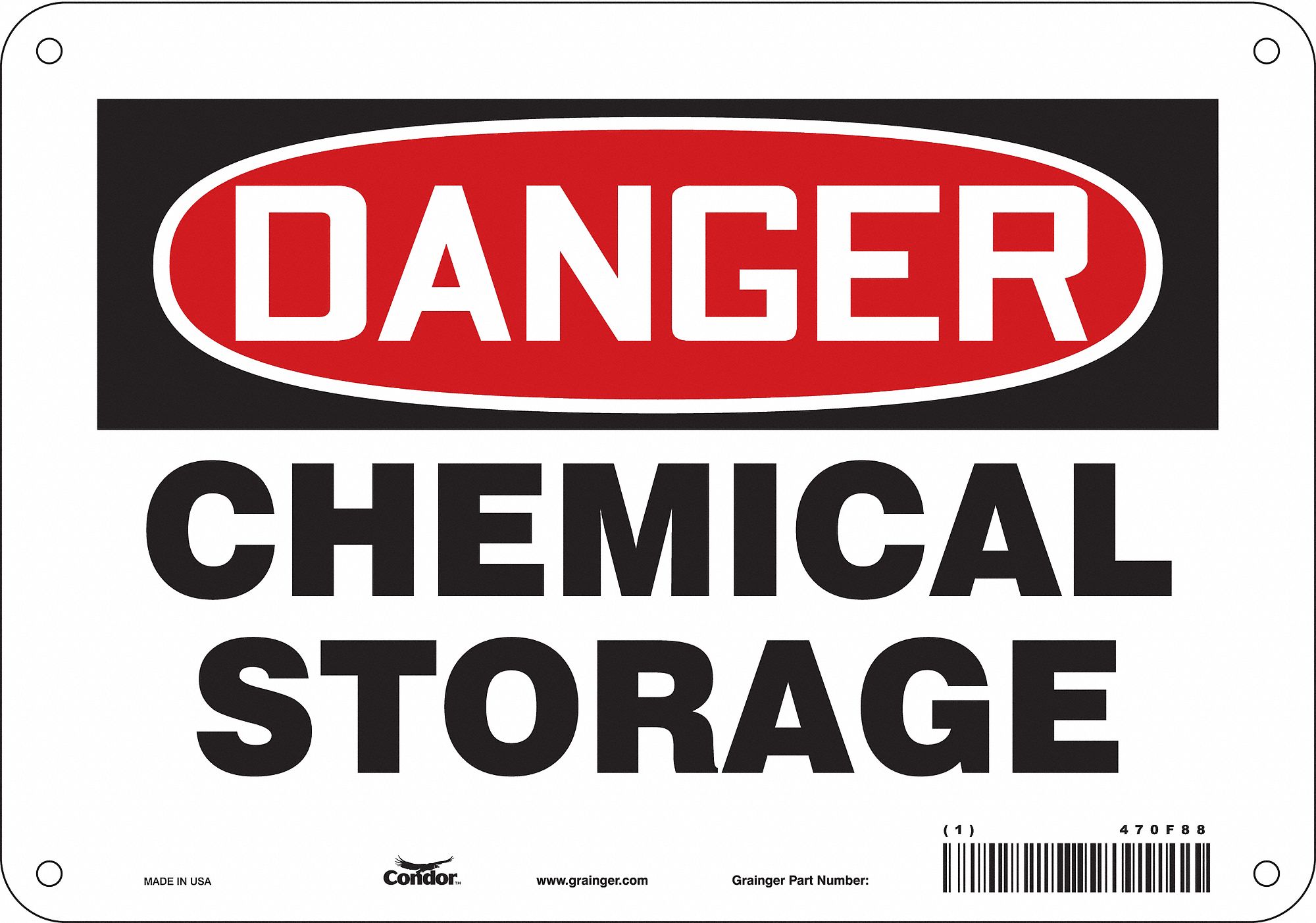 Safety Sign: Polyethylene, Mounting Holes Sign Mounting, 7 in x 10 in Nominal Sign Size, Danger