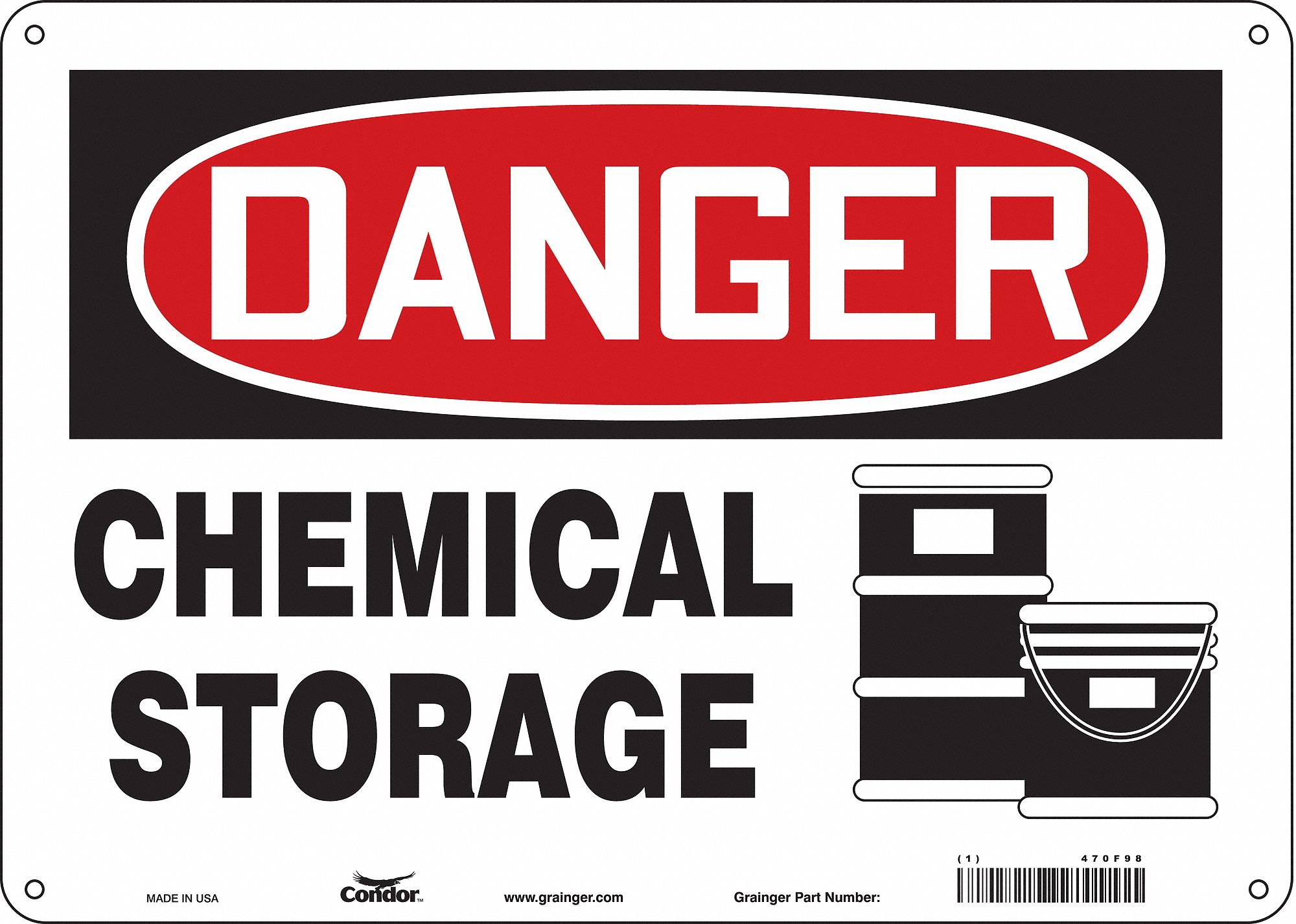 Safety Sign: Polyethylene, Mounting Holes Sign Mounting, 10 in x 14 in Nominal Sign Size, Danger