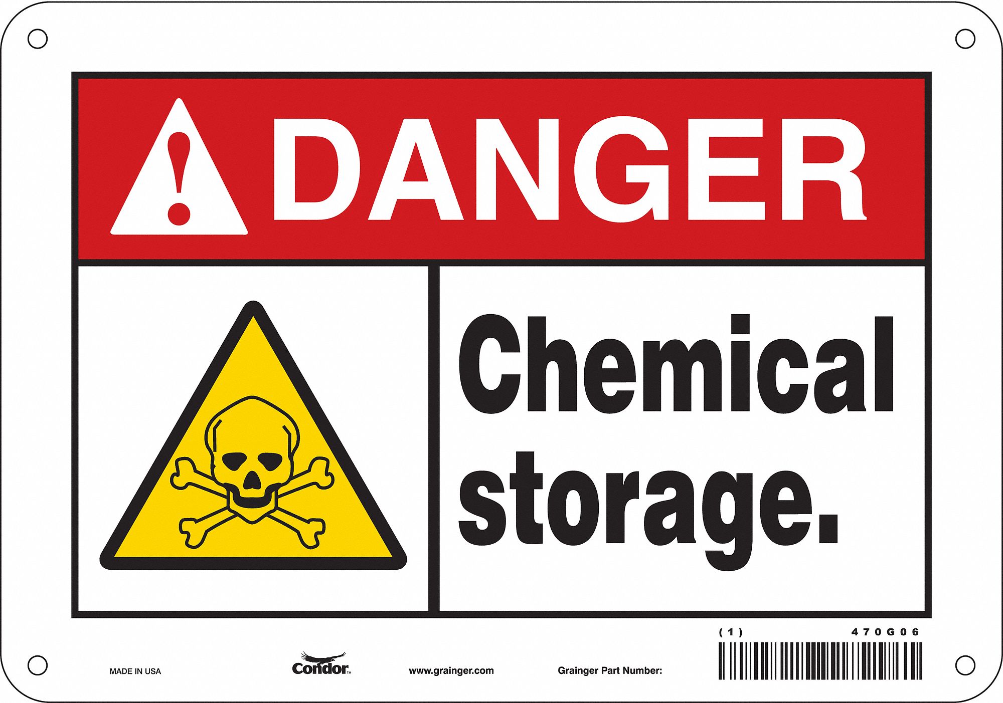 Safety Sign: Polyethylene, Mounting Holes Sign Mounting, 7 in x 10 in Nominal Sign Size, Danger