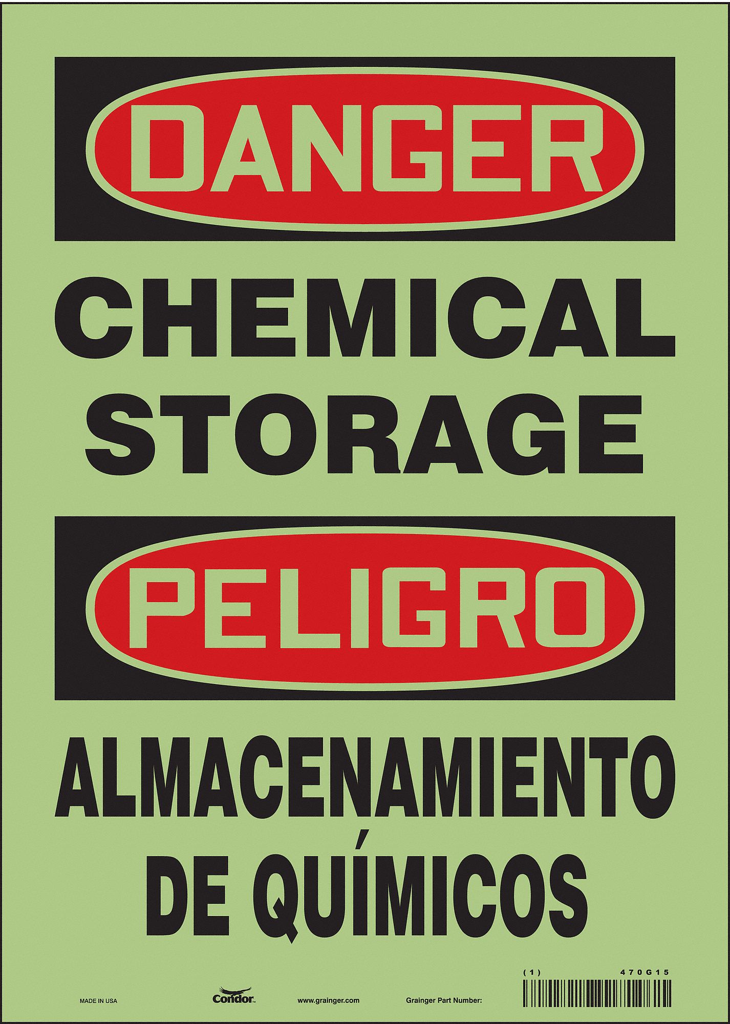 Safety Sign: Glow Vinyl, Adhesive Sign Mounting, 14 in x 10 in Nominal Sign Size, Glow In The Dark