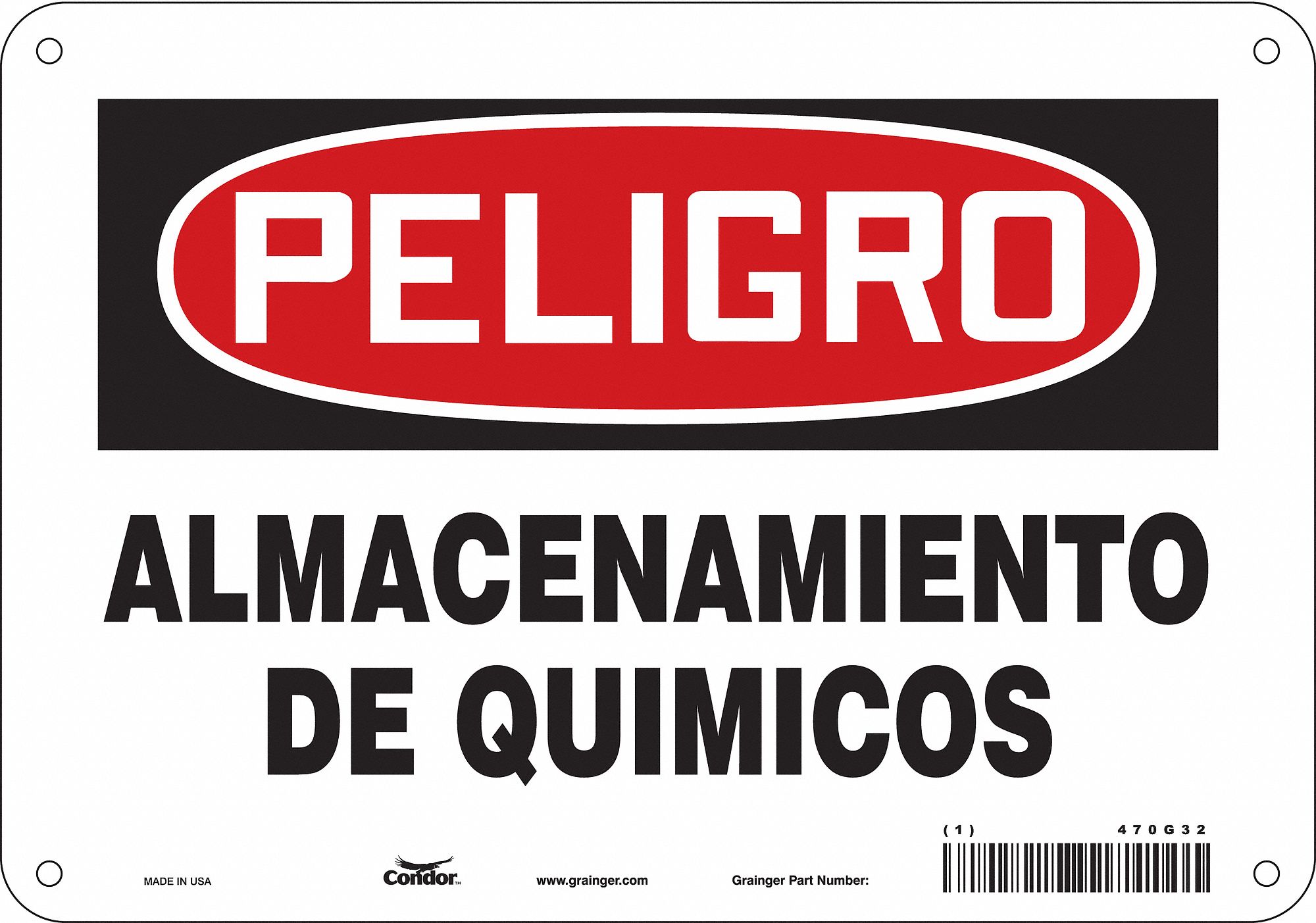 Safety Sign: Polyethylene, Mounting Holes Sign Mounting, 7 in x 10 in Nominal Sign Size, Peligro