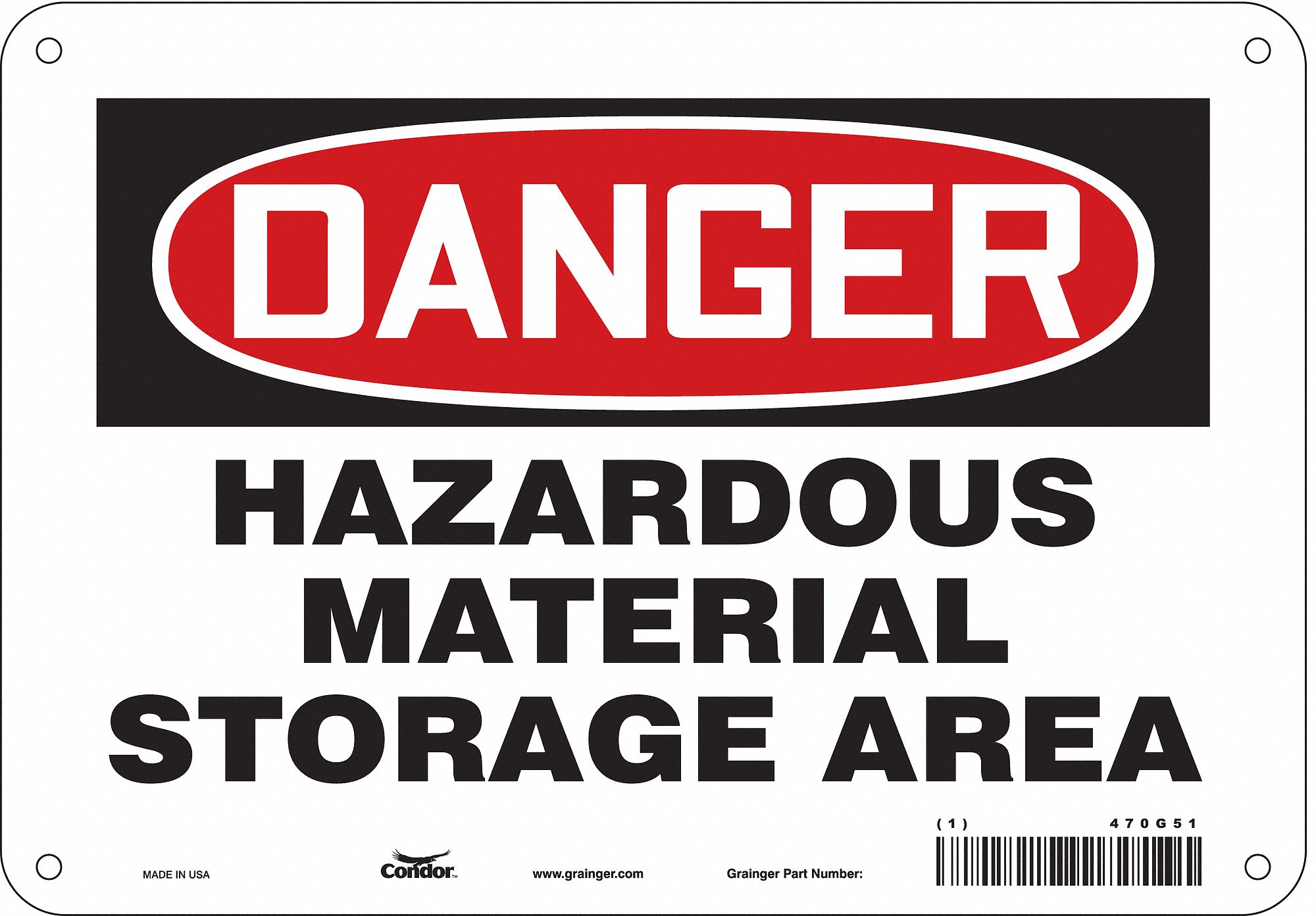 Safety Sign: Polyethylene, Mounting Holes Sign Mounting, 7 in x 10 in Nominal Sign Size, Danger