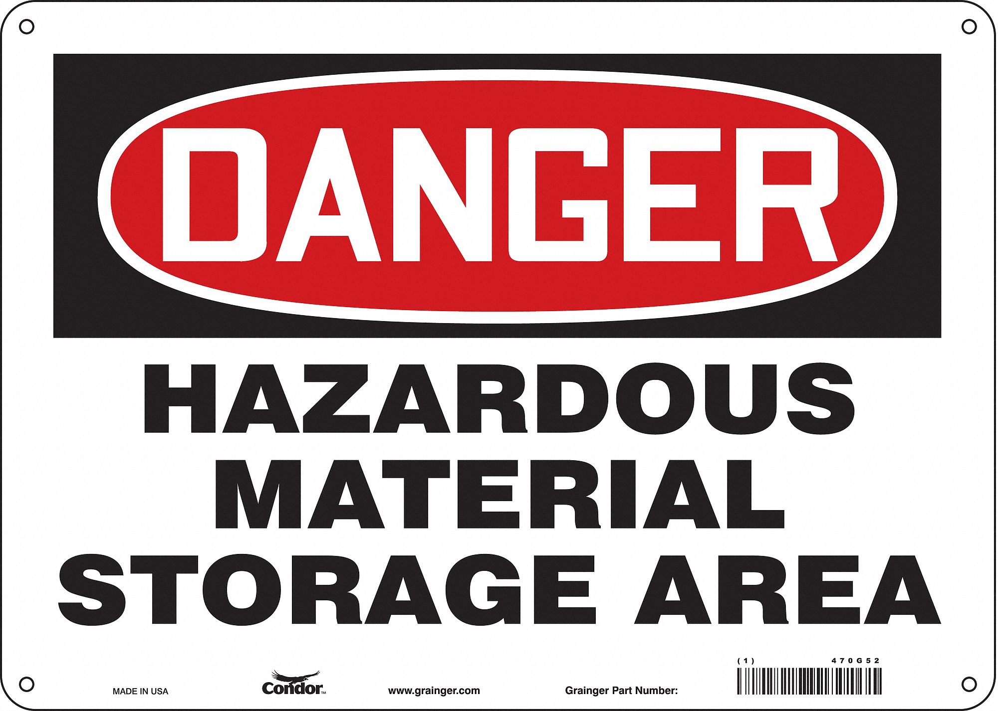 Safety Sign: Polyethylene, Mounting Holes Sign Mounting, 10 in x 14 in Nominal Sign Size, Danger