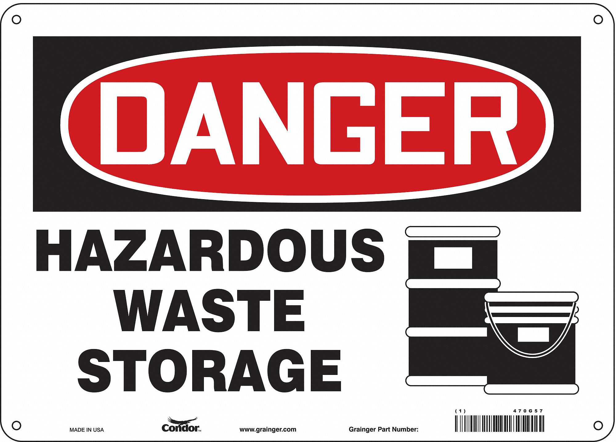 Safety Sign: Aluminum, Mounting Holes Sign Mounting, 10 in x 14 in Nominal Sign Size, 0.032 in Thick