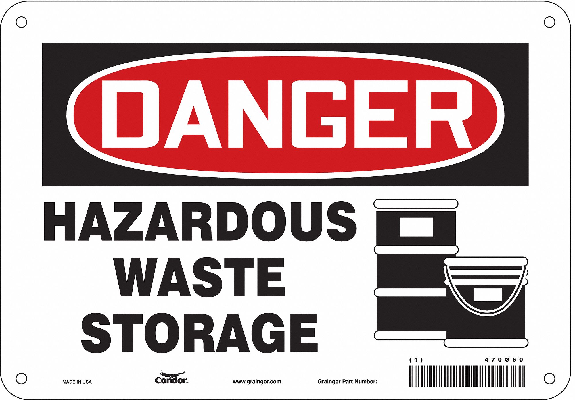 Safety Sign: Polyethylene, Mounting Holes Sign Mounting, 7 in x 10 in Nominal Sign Size, Danger