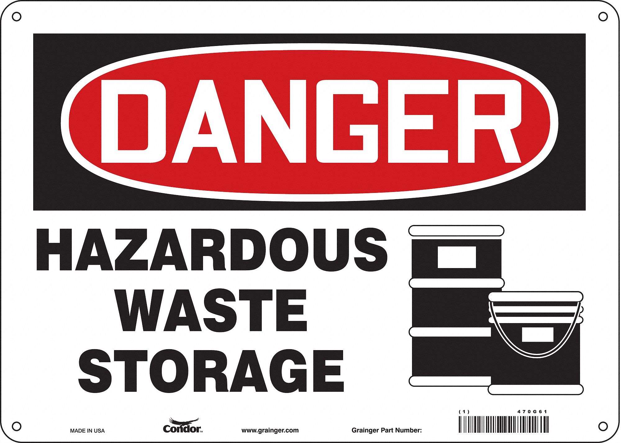 Safety Sign: Polyethylene, Mounting Holes Sign Mounting, 10 in x 14 in Nominal Sign Size, Danger