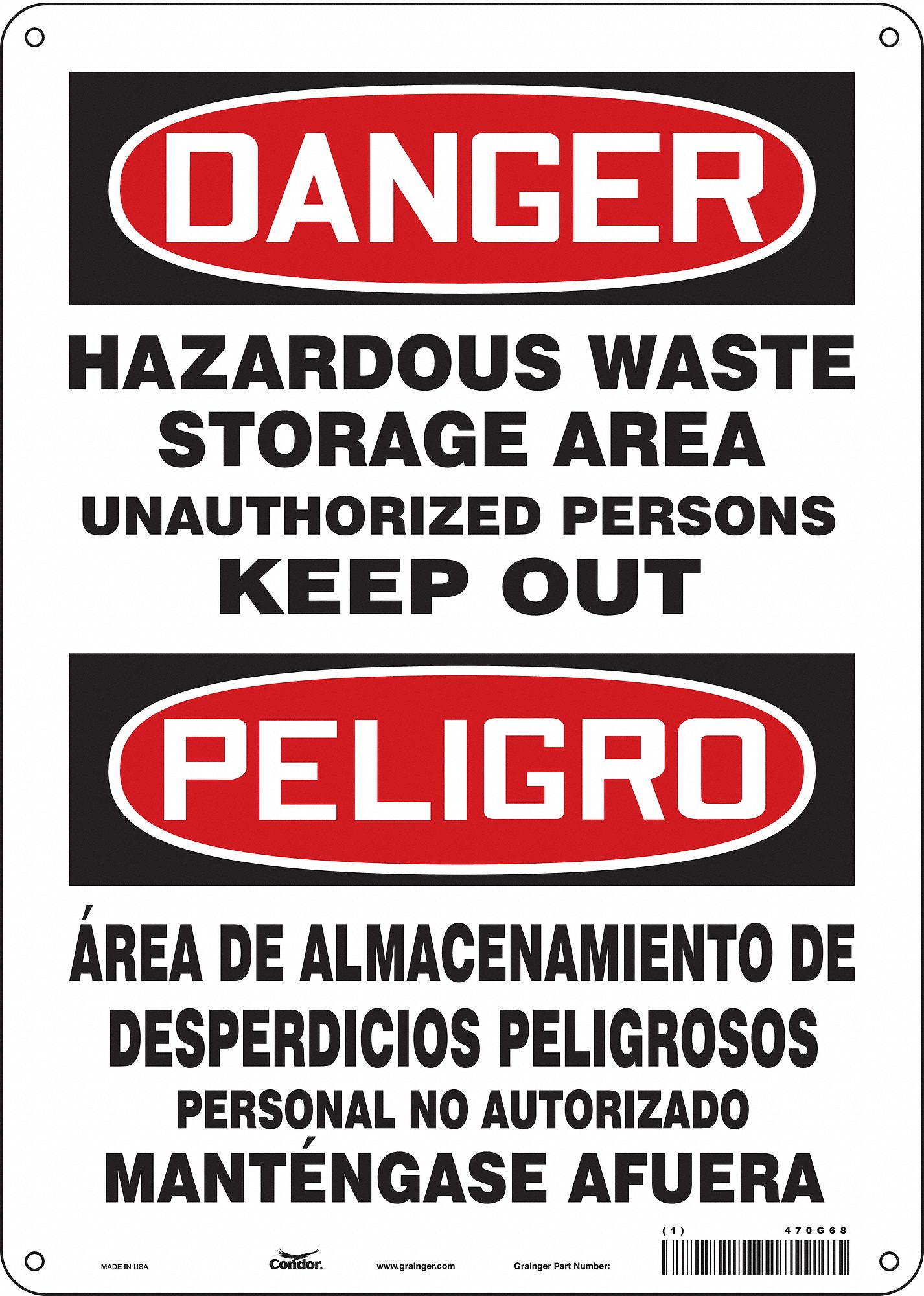 Safety Sign: Polyethylene, Mounting Holes Sign Mounting, 14 in x 10 in Nominal Sign Size, Wall
