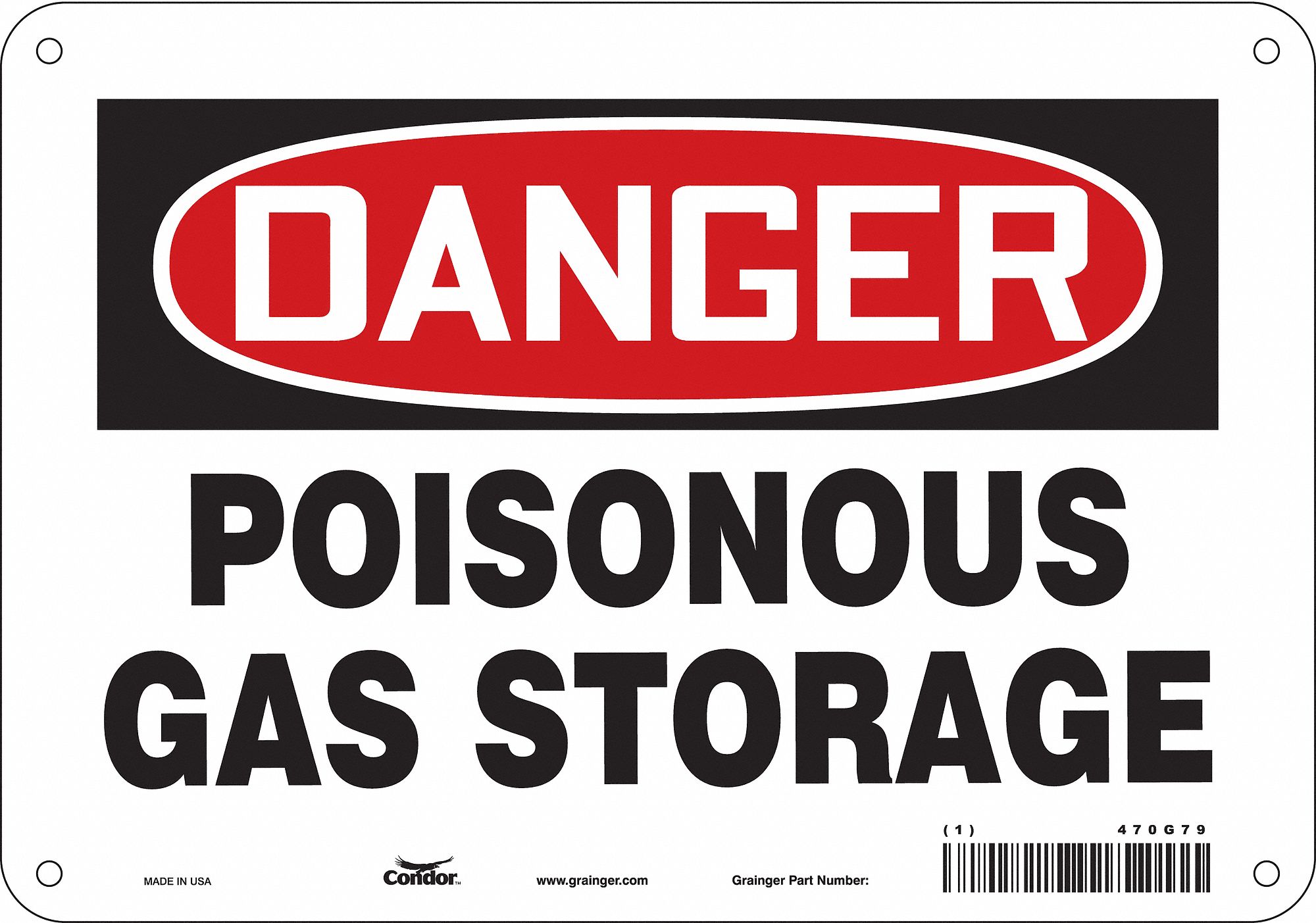 Safety Sign: Polyethylene, Mounting Holes Sign Mounting, 7 in x 10 in Nominal Sign Size, Danger