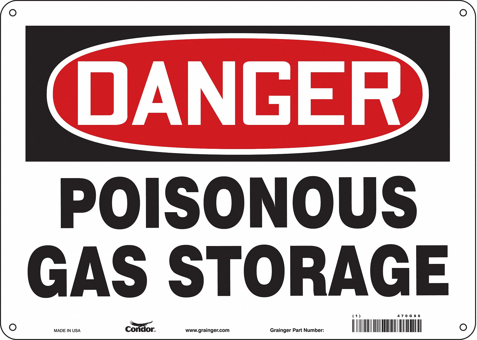 Safety Sign: Polyethylene, Mounting Holes Sign Mounting, 10 in x 14 in Nominal Sign Size, Danger