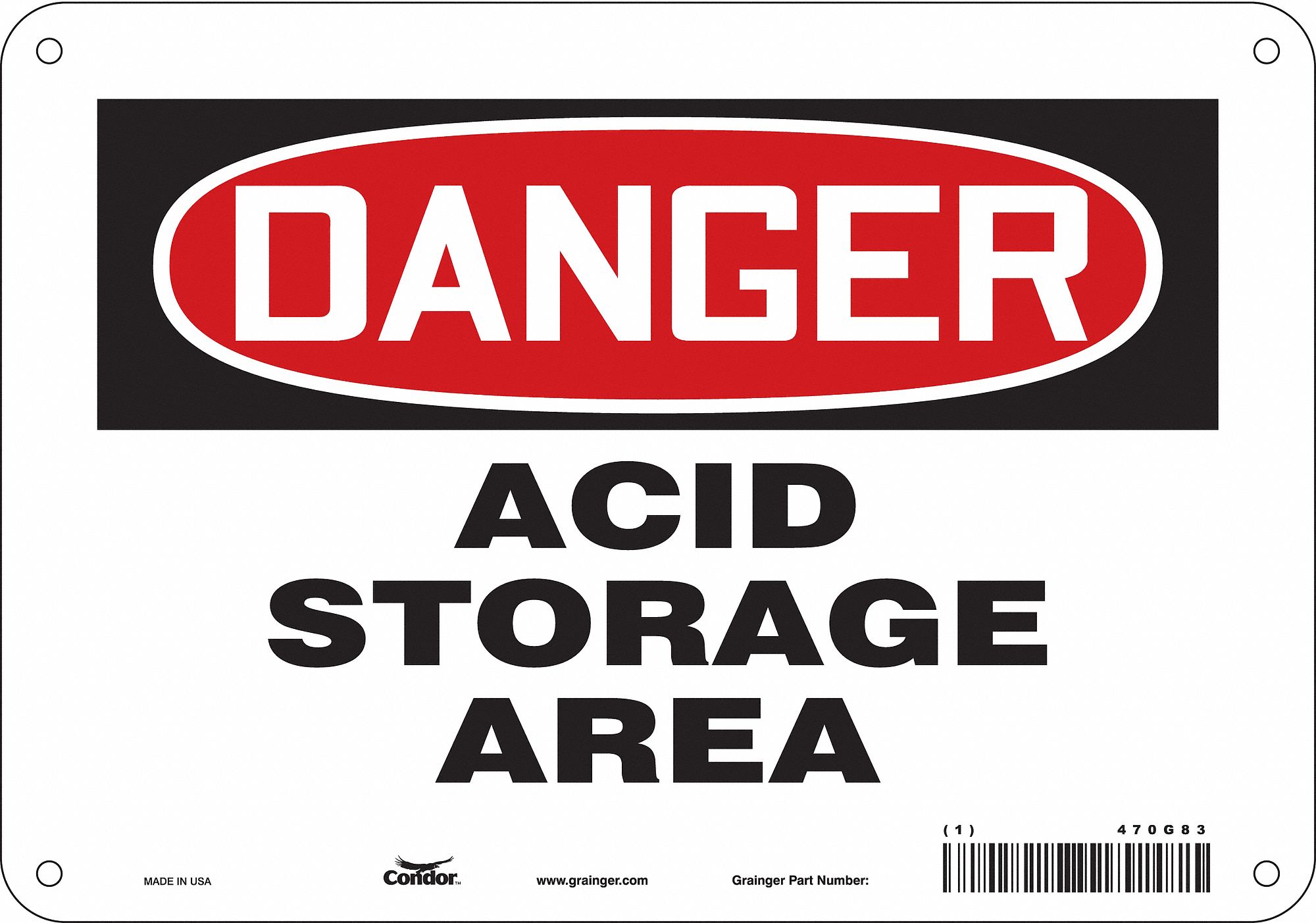 Safety Sign: Aluminum, Mounting Holes Sign Mounting, 7 in x 10 in Nominal Sign Size, 0.032 in Thick