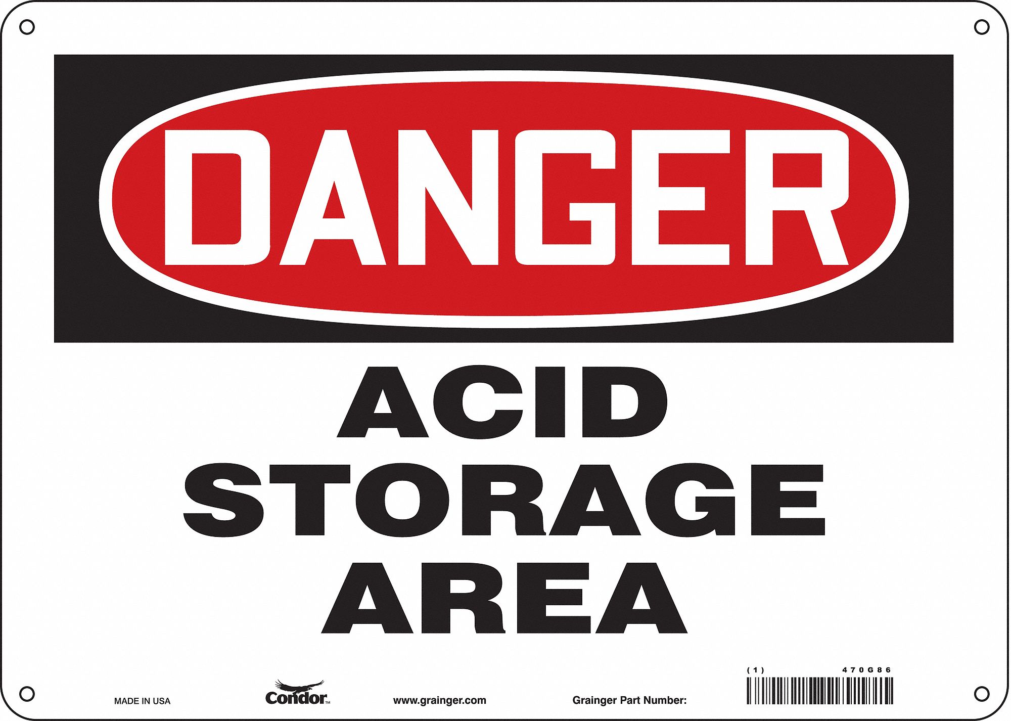 Safety Sign: Polyethylene, Mounting Holes Sign Mounting, 10 in x 14 in Nominal Sign Size, Danger