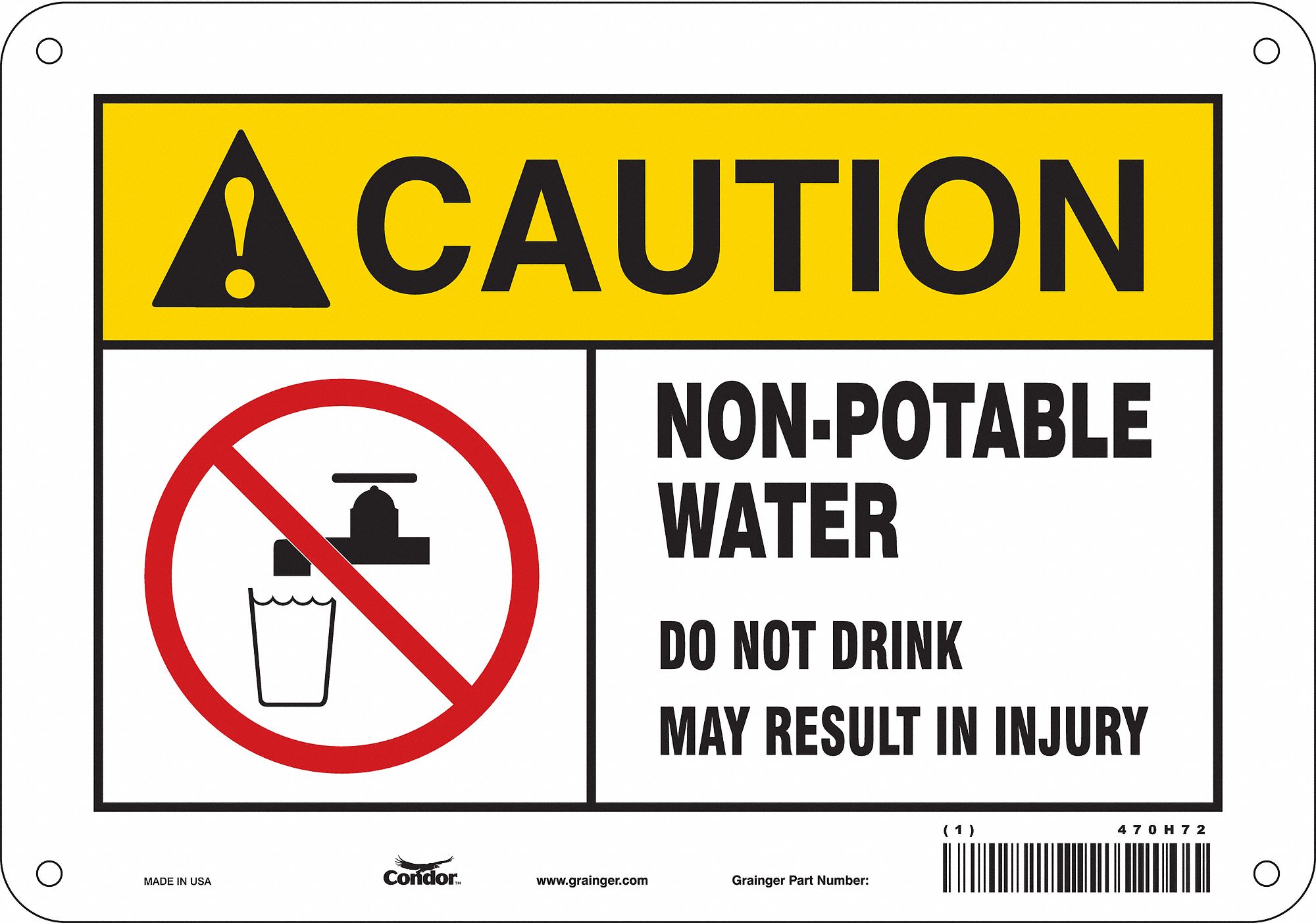 Safety Sign: Aluminum, Mounting Holes Sign Mounting, 7 in x 10 in Nominal Sign Size, 0.032 in Thick