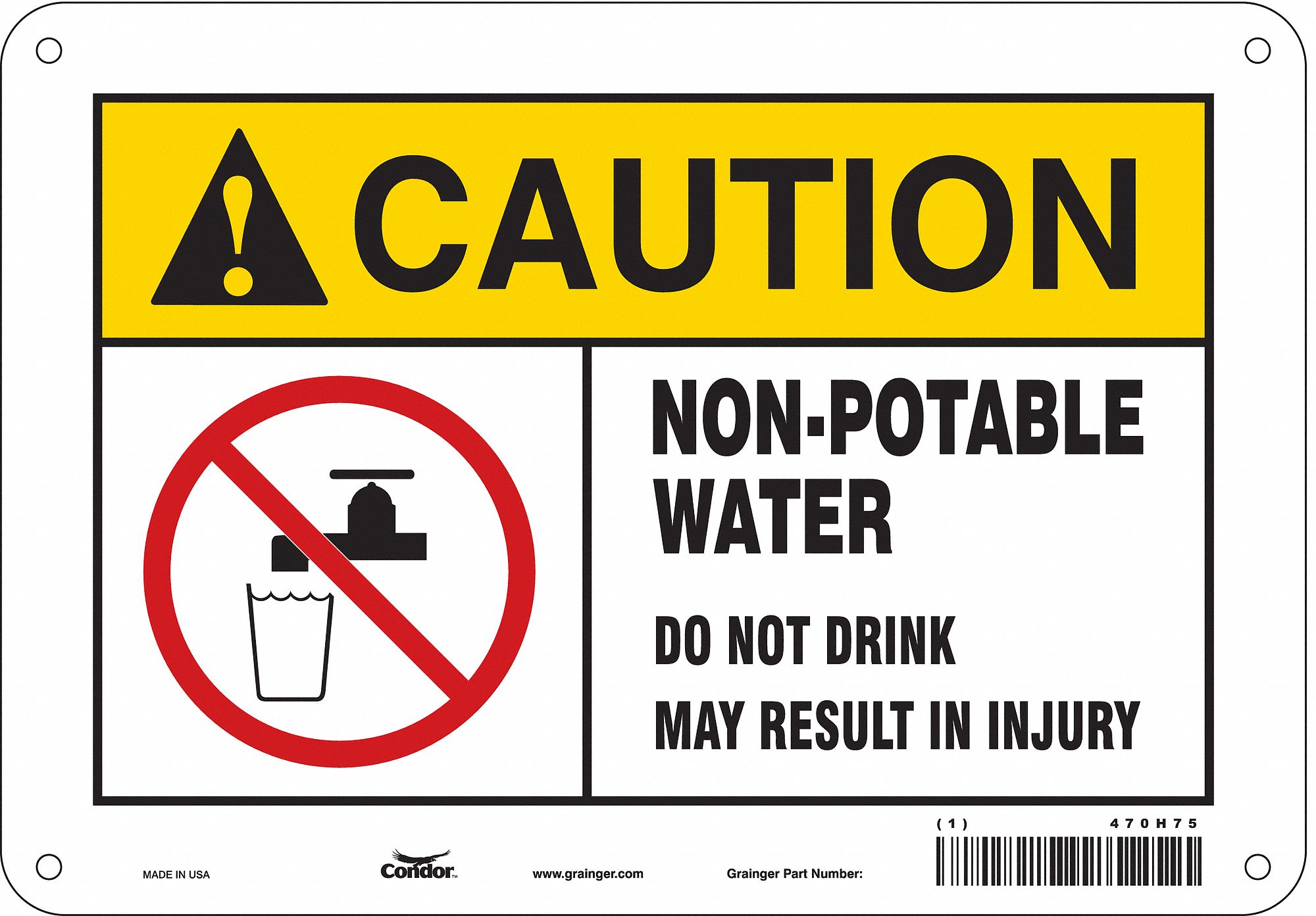 Safety Sign: Polyethylene, Mounting Holes Sign Mounting, 7 in x 10 in Nominal Sign Size, Caution