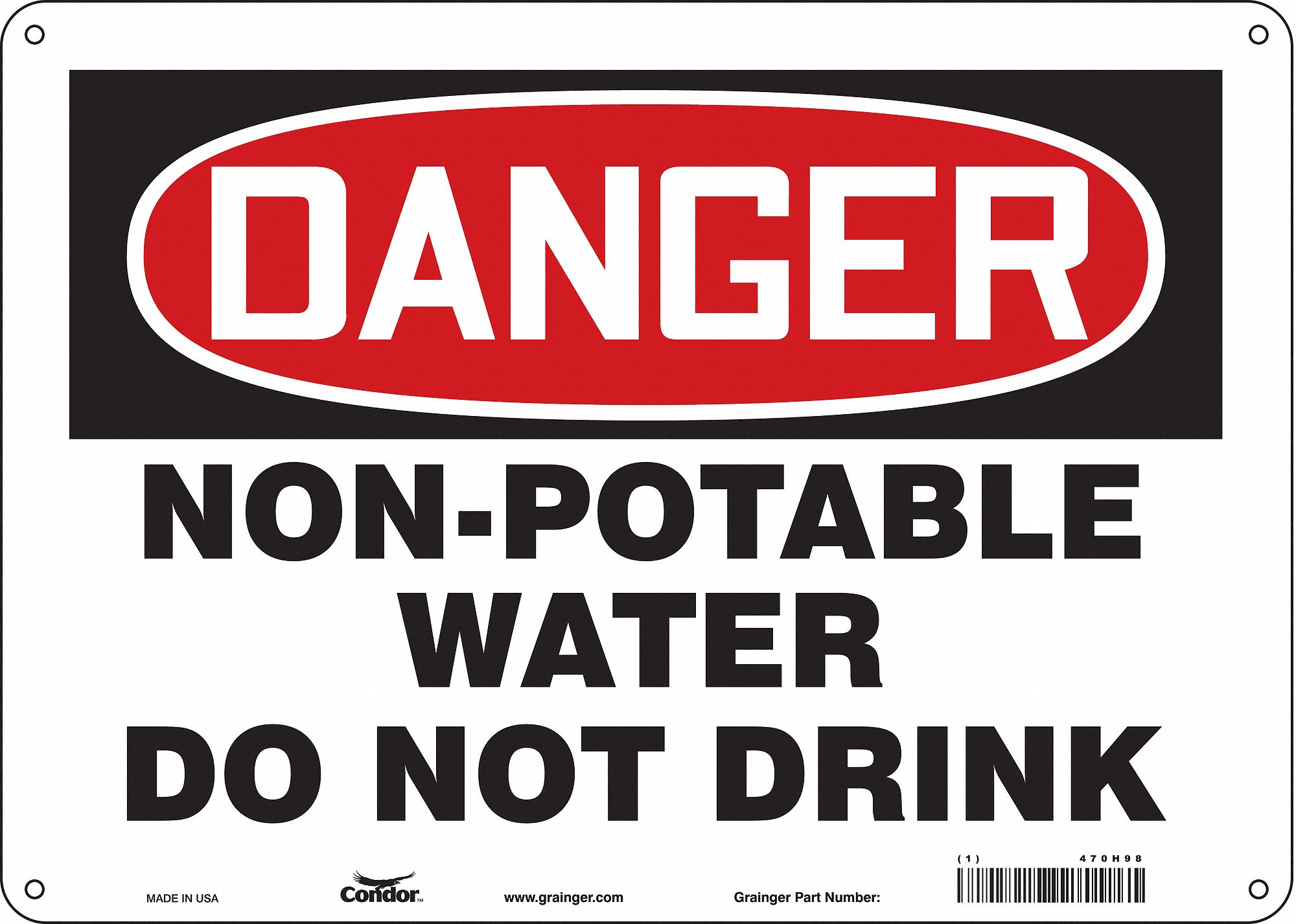 Safety Sign: Aluminum, Mounting Holes Sign Mounting, 10 in x 14 in Nominal Sign Size, 0.032 in Thick