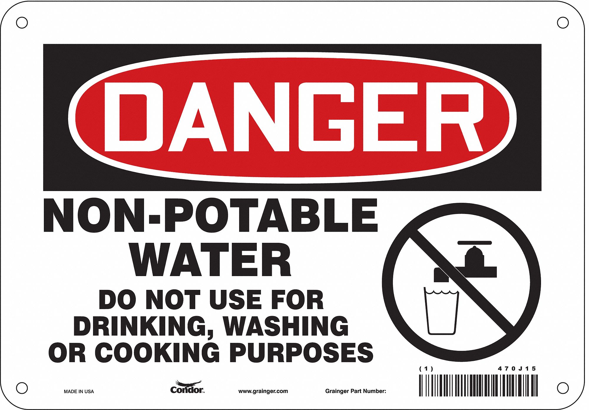 Safety Sign: Polyethylene, Mounting Holes Sign Mounting, 7 in x 10 in Nominal Sign Size