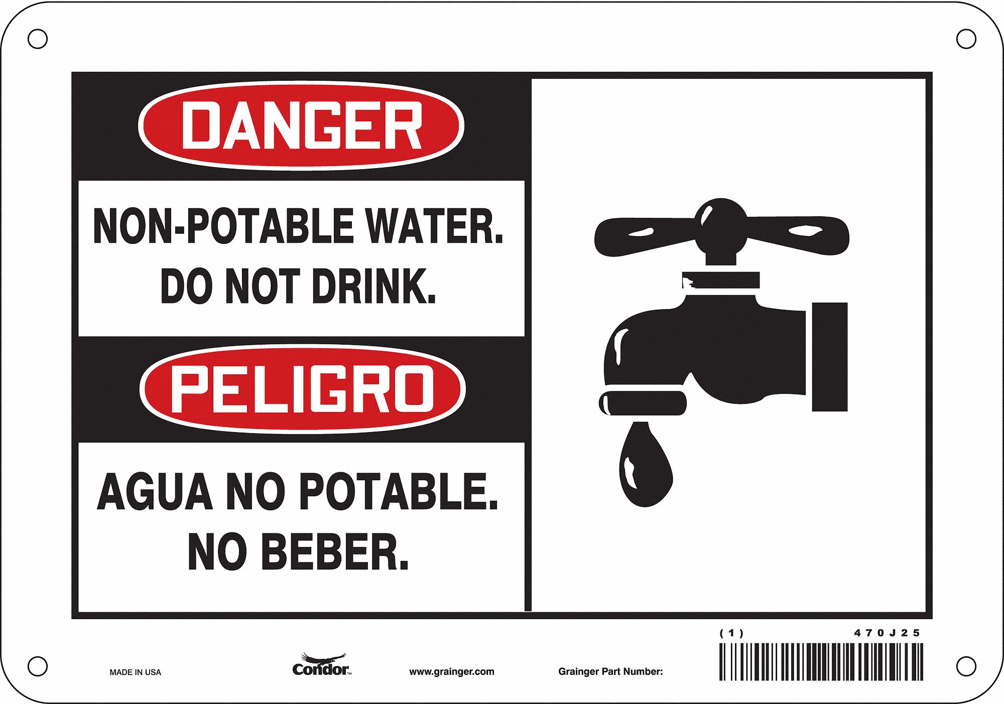 Safety Sign: Polyethylene, Mounting Holes Sign Mounting, 7 in x 10 in Nominal Sign Size