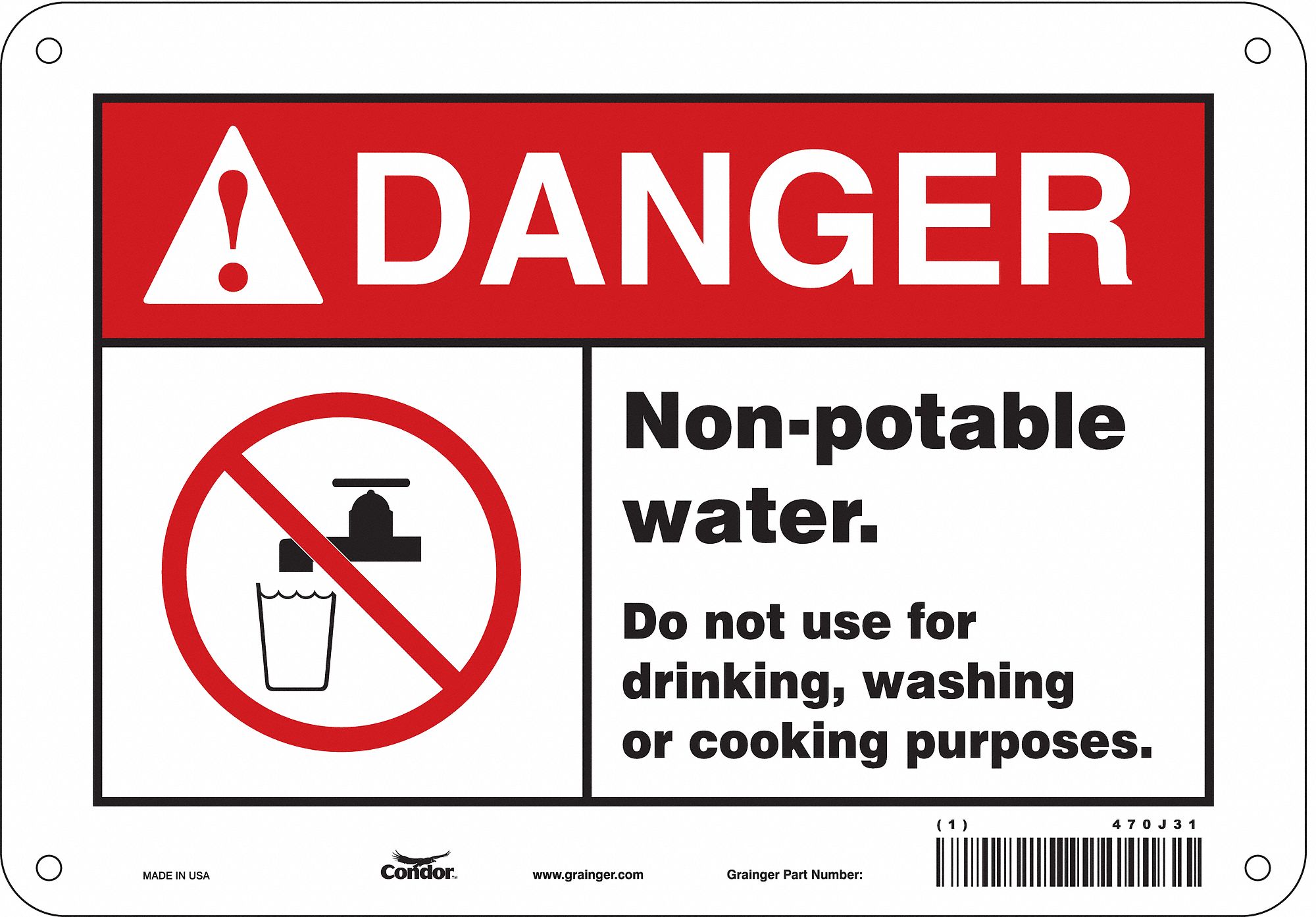 Safety Sign: Polyethylene, Mounting Holes Sign Mounting, 7 in x 10 in Nominal Sign Size, Danger