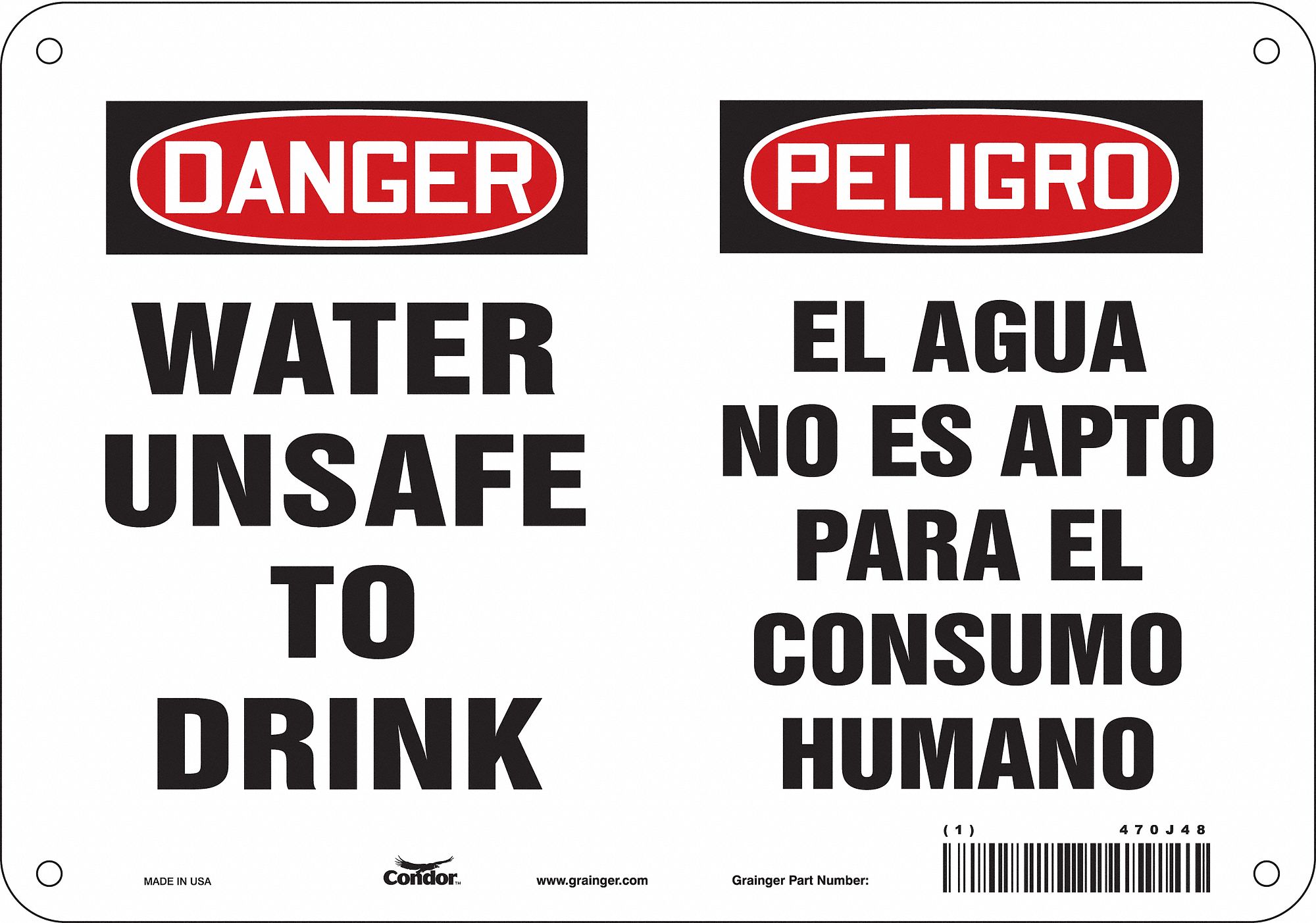 Safety Sign: Polyethylene, Mounting Holes Sign Mounting, 7 in x 10 in Nominal Sign Size