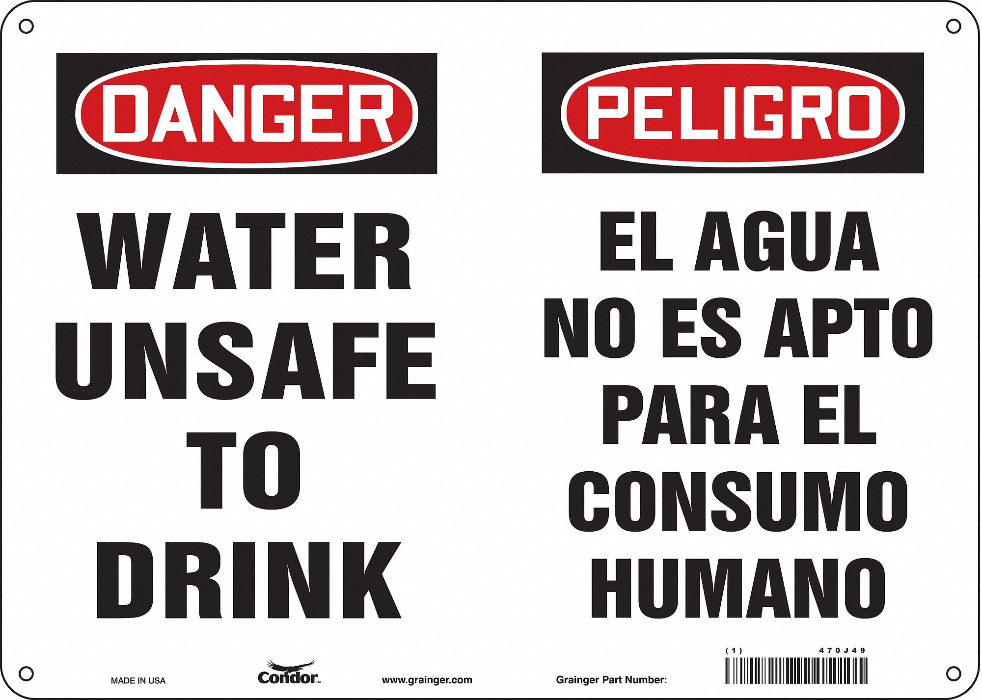Safety Sign: Polyethylene, Mounting Holes Sign Mounting, 10 in x 14 in Nominal Sign Size