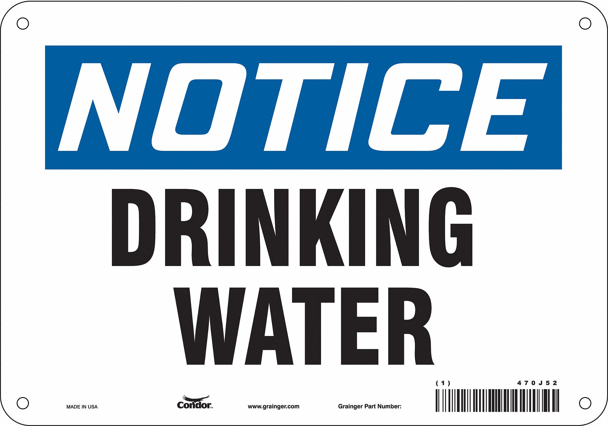 Safety Sign: Aluminum, Mounting Holes Sign Mounting, 7 in x 10 in Nominal Sign Size, 0.032 in Thick