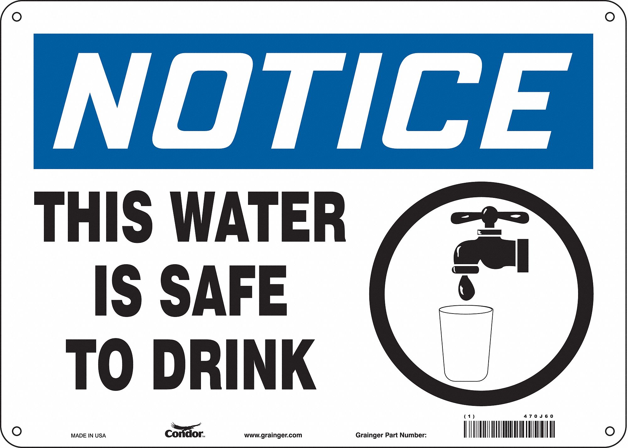 Safety Sign: Aluminum, Mounting Holes Sign Mounting, 10 in x 14 in Nominal Sign Size, 0.032 in Thick