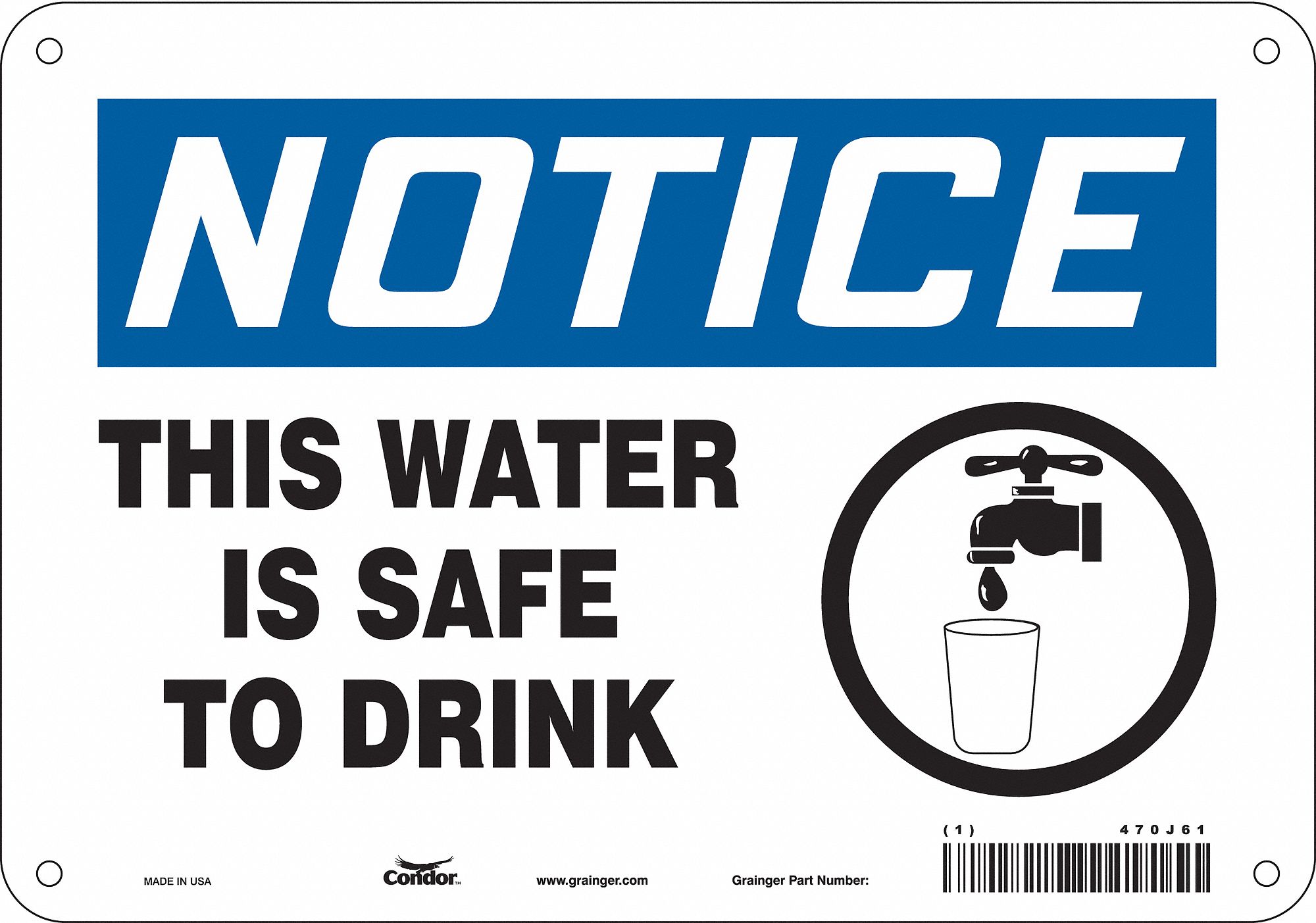 Safety Sign: Polyethylene, Mounting Holes Sign Mounting, 7 in x 10 in Nominal Sign Size