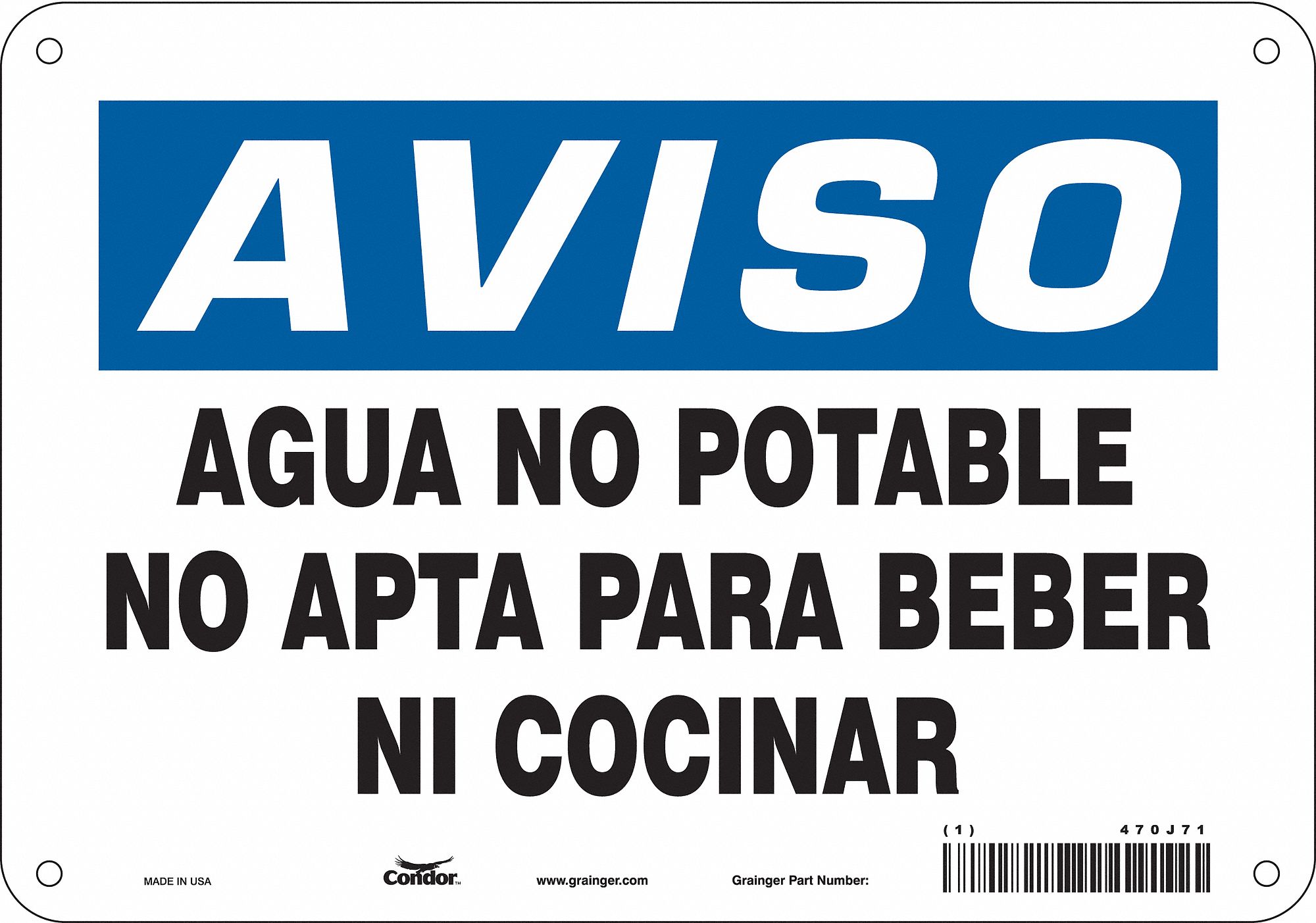 Safety Sign: Aluminum, Mounting Holes Sign Mounting, 7 in x 10 in Nominal Sign Size, 0.032 in Thick