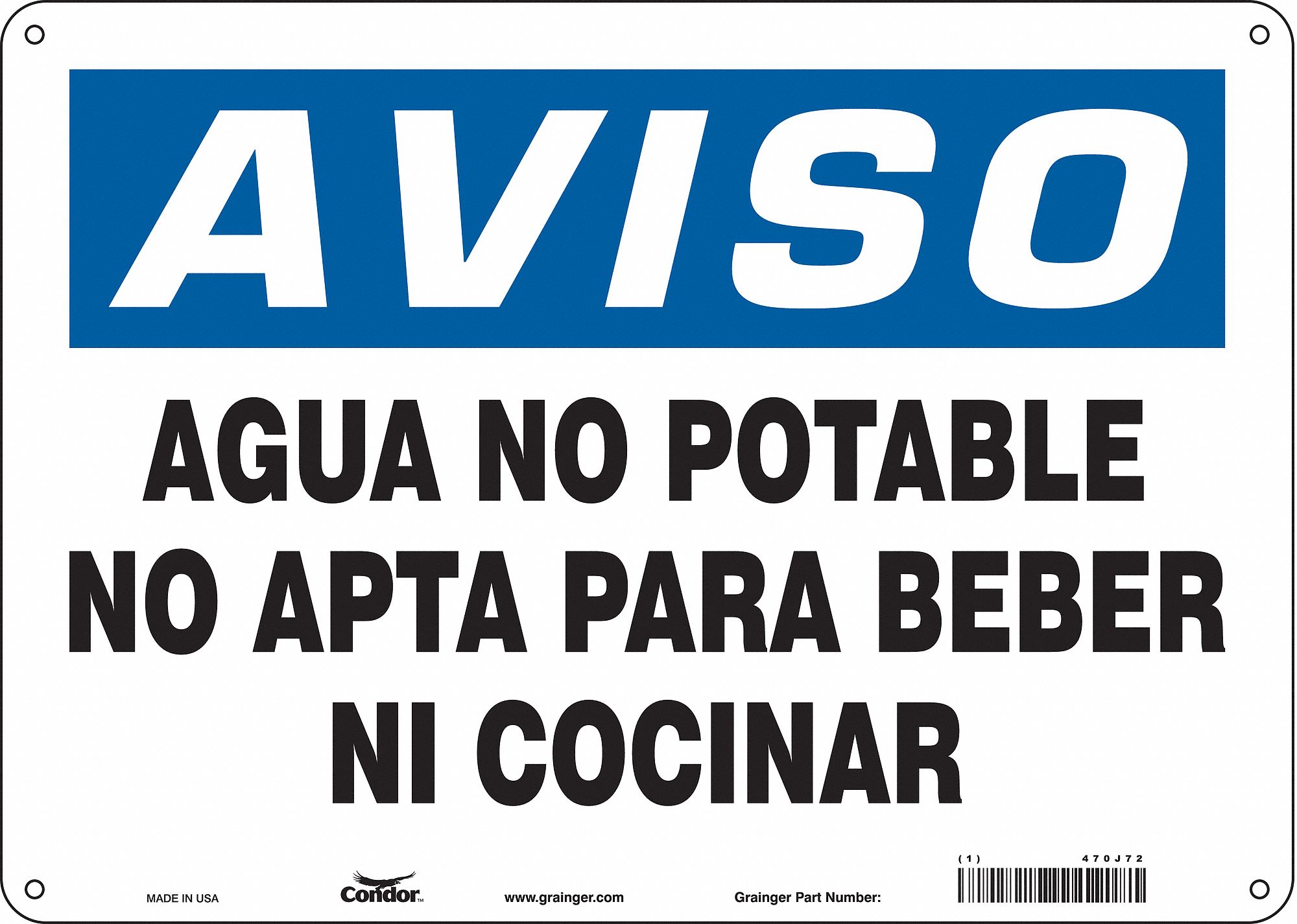 Safety Sign: Aluminum, Mounting Holes Sign Mounting, 10 in x 14 in Nominal Sign Size, 0.032 in Thick