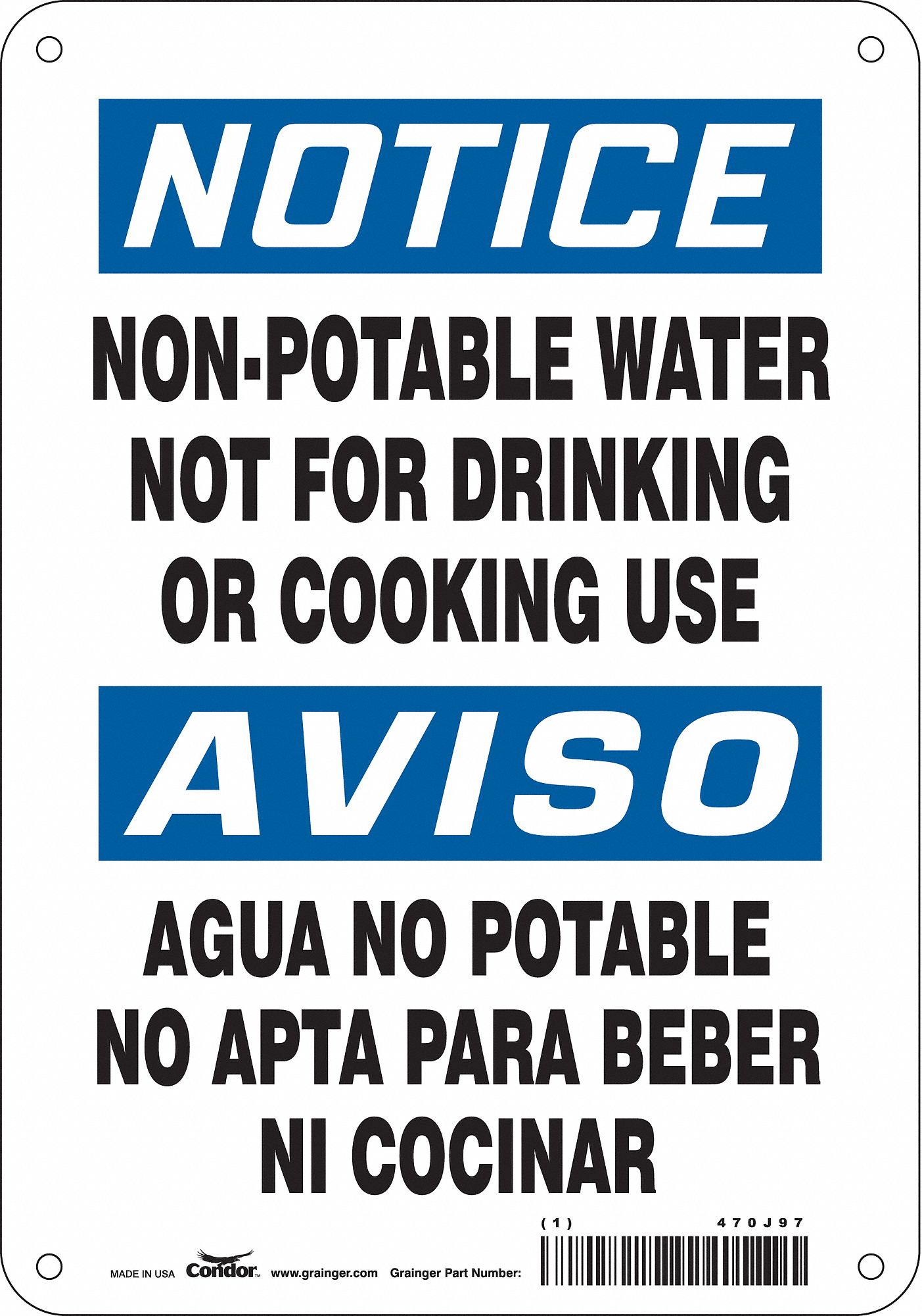 Safety Sign: Aluminum, Mounting Holes Sign Mounting, 10 in x 7 in Nominal Sign Size, 0.032 in Thick