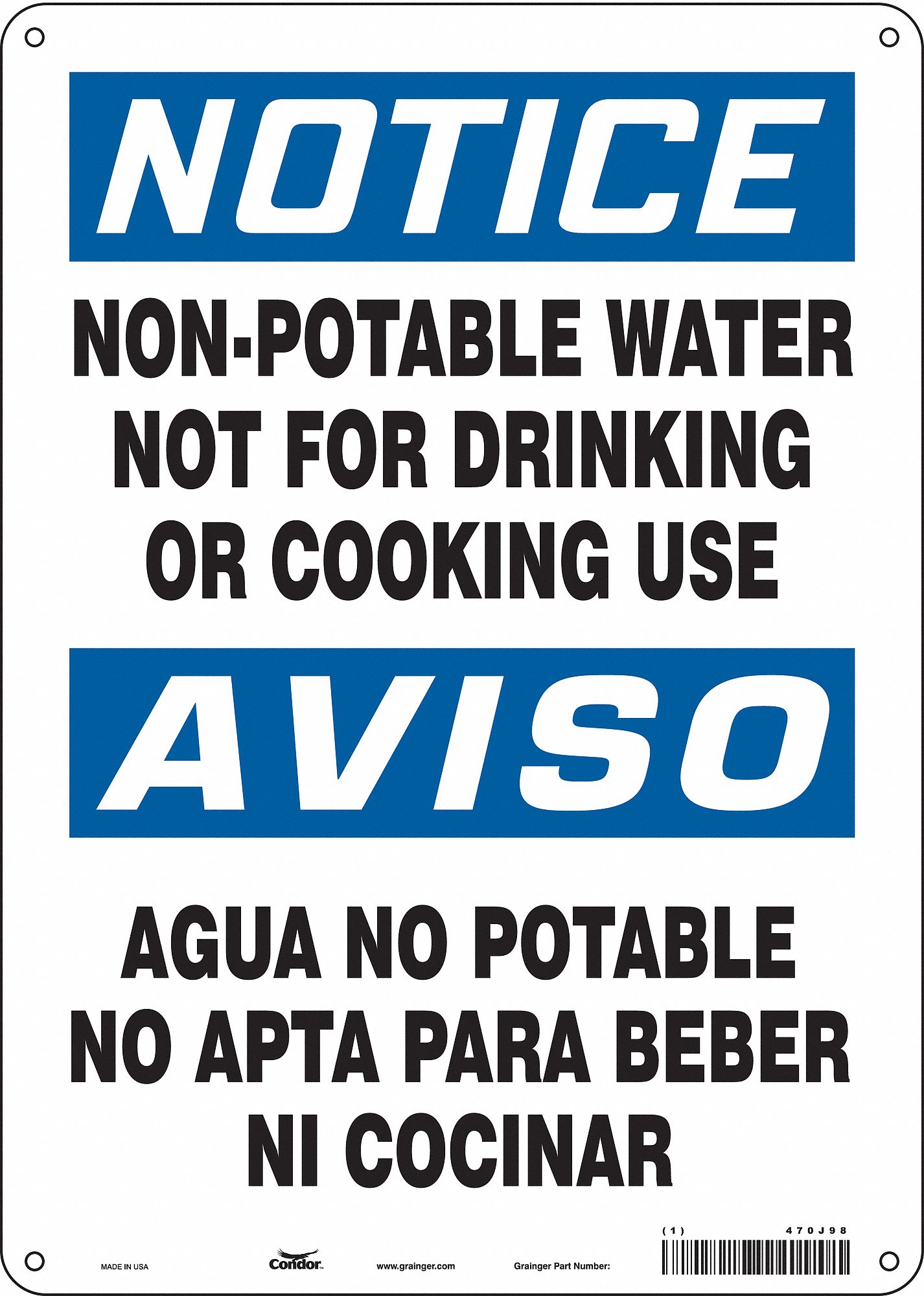 Safety Sign: Aluminum, Mounting Holes Sign Mounting, 14 in x 10 in Nominal Sign Size, 0.032 in Thick