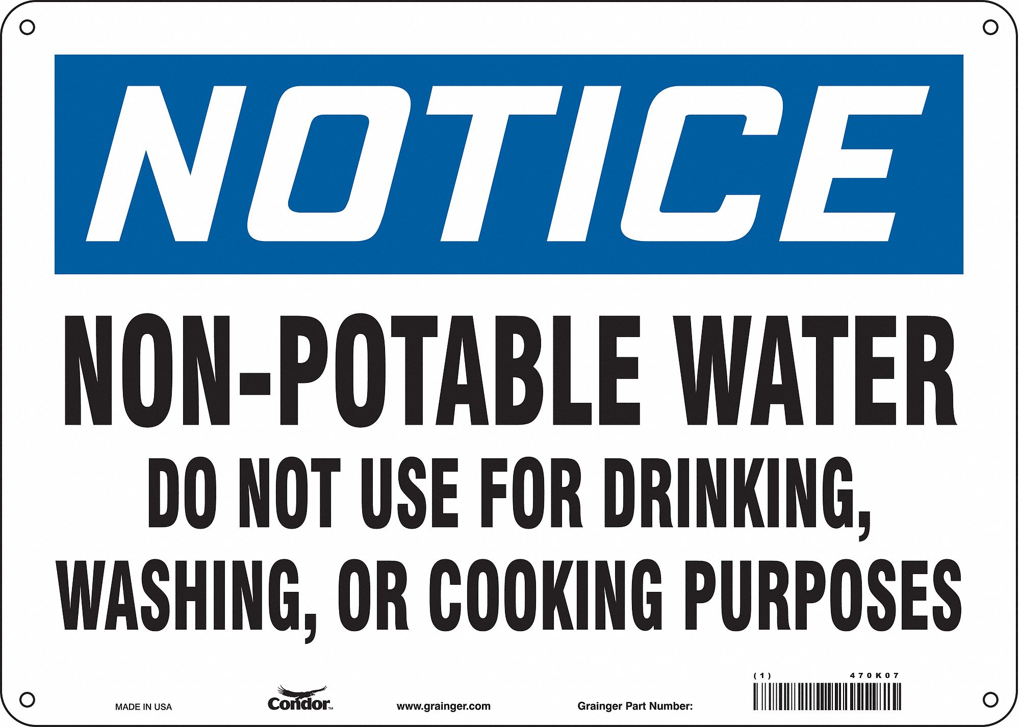 Safety Sign: Aluminum, Mounting Holes Sign Mounting, 10 in x 14 in Nominal Sign Size, 0.032 in Thick
