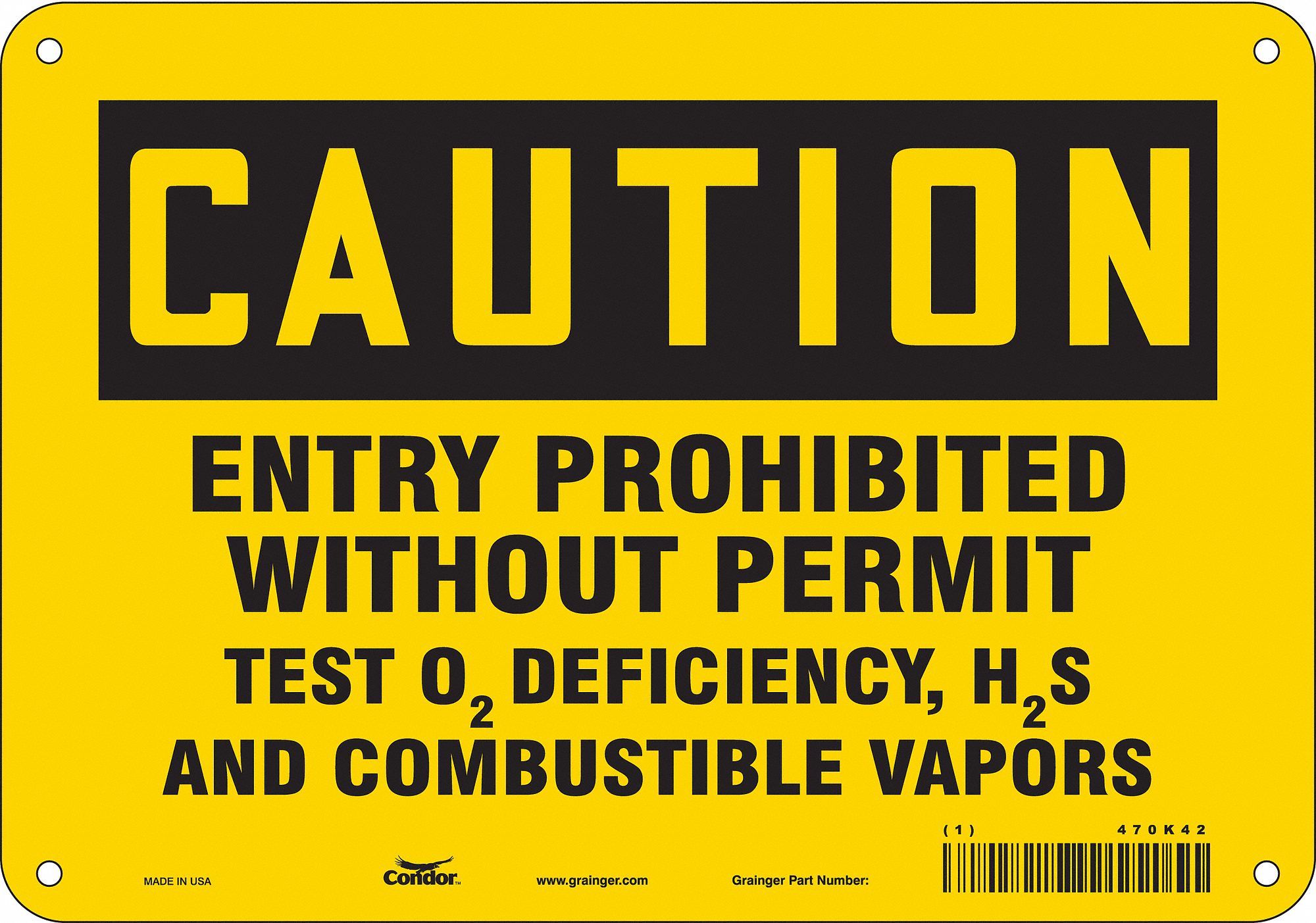 Safety Sign: Aluminum, Mounting Holes Sign Mounting, 7 in x 10 in Nominal Sign Size, 0.032 in Thick