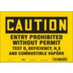 Caution: Entry Prohibited Without Permit Test For O2 Deficiency, H2S And Combustible Vapors Signs