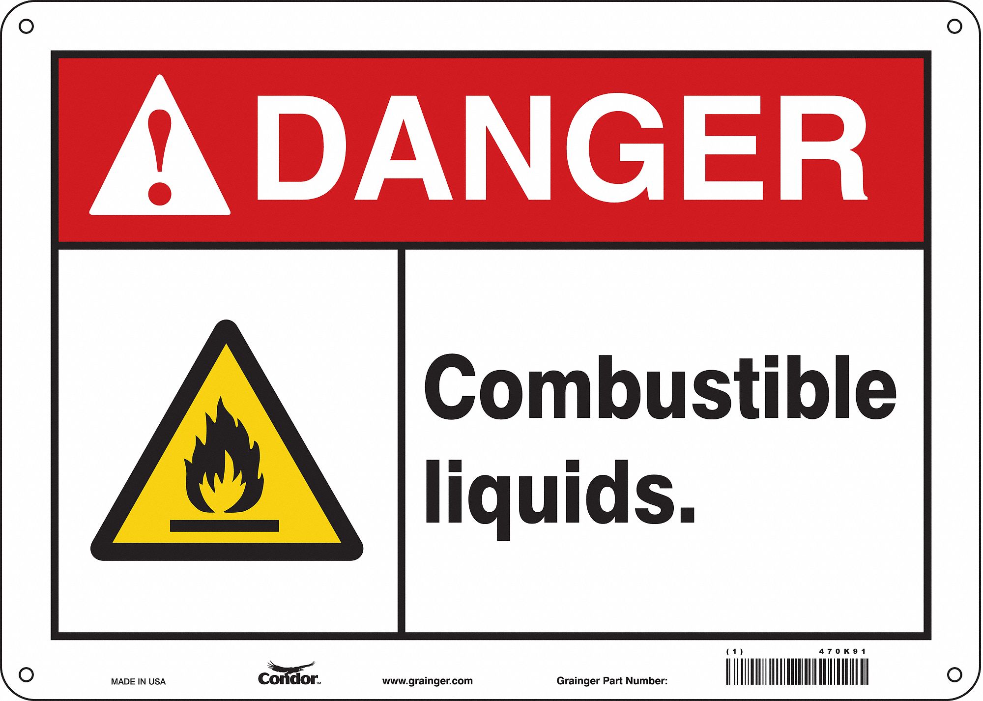 Safety Sign: Aluminum, Mounting Holes Sign Mounting, 10 in x 14 in Nominal Sign Size, 0.032 in Thick
