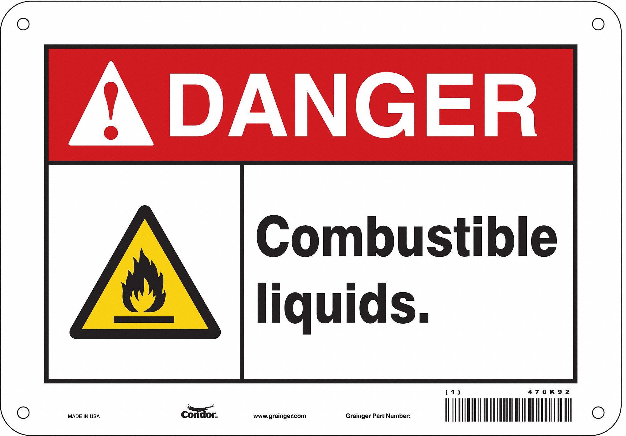 Safety Sign: Polyethylene, Mounting Holes Sign Mounting, 7 in x 10 in Nominal Sign Size