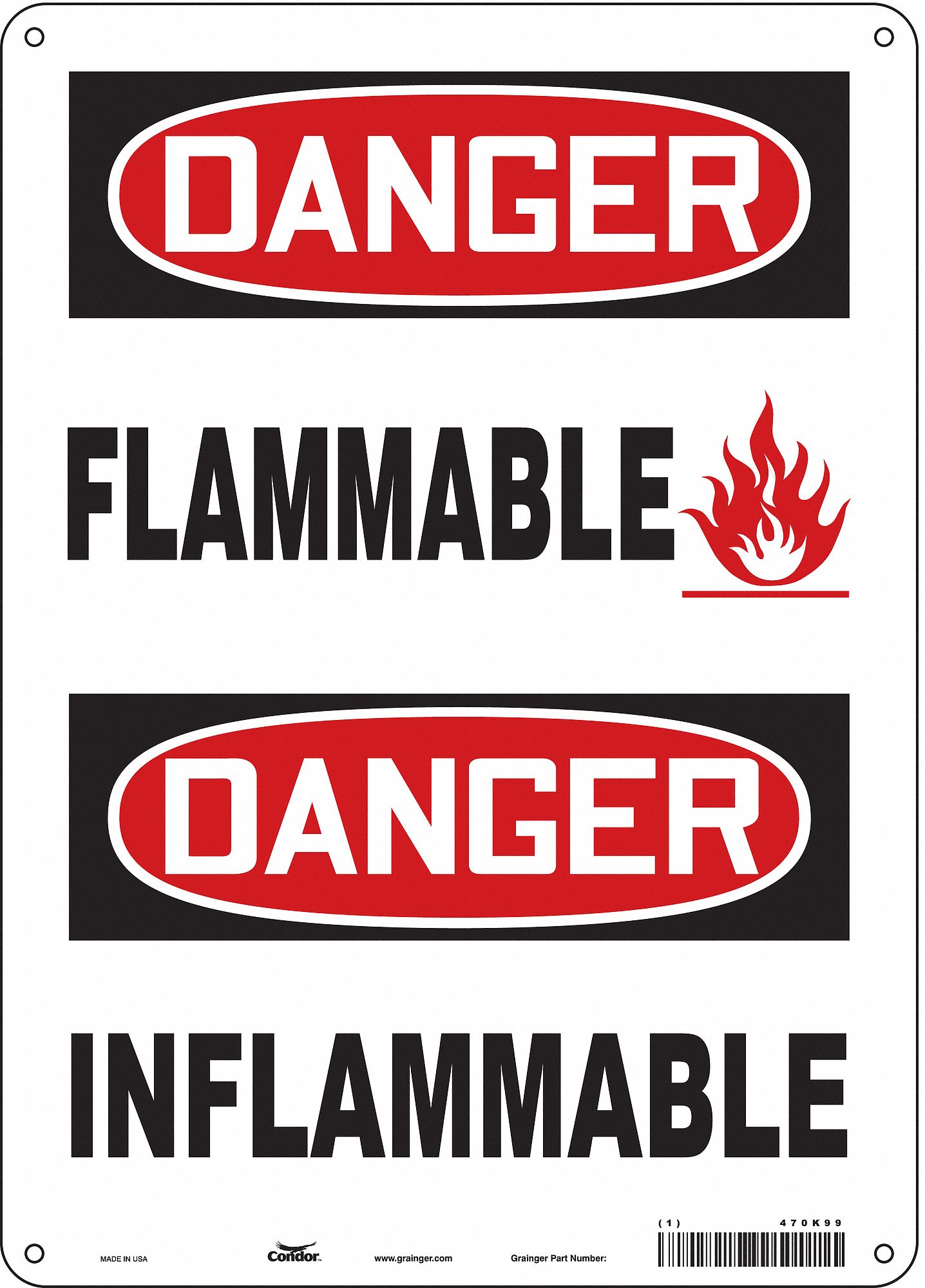 Safety Sign: Polyethylene, Mounting Holes Sign Mounting, 14 in x 10 in Nominal Sign Size