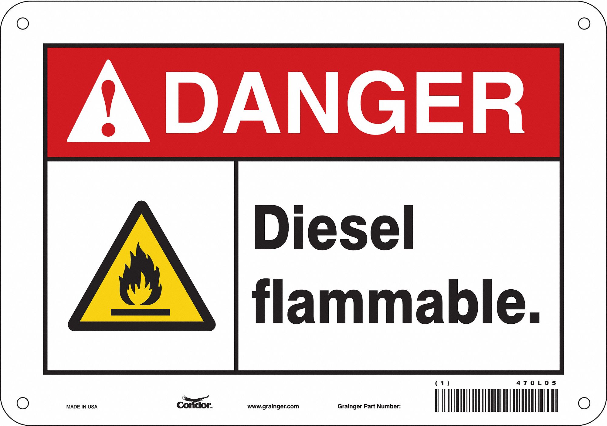 Safety Sign: Polyethylene, Mounting Holes Sign Mounting, 7 in x 10 in Nominal Sign Size