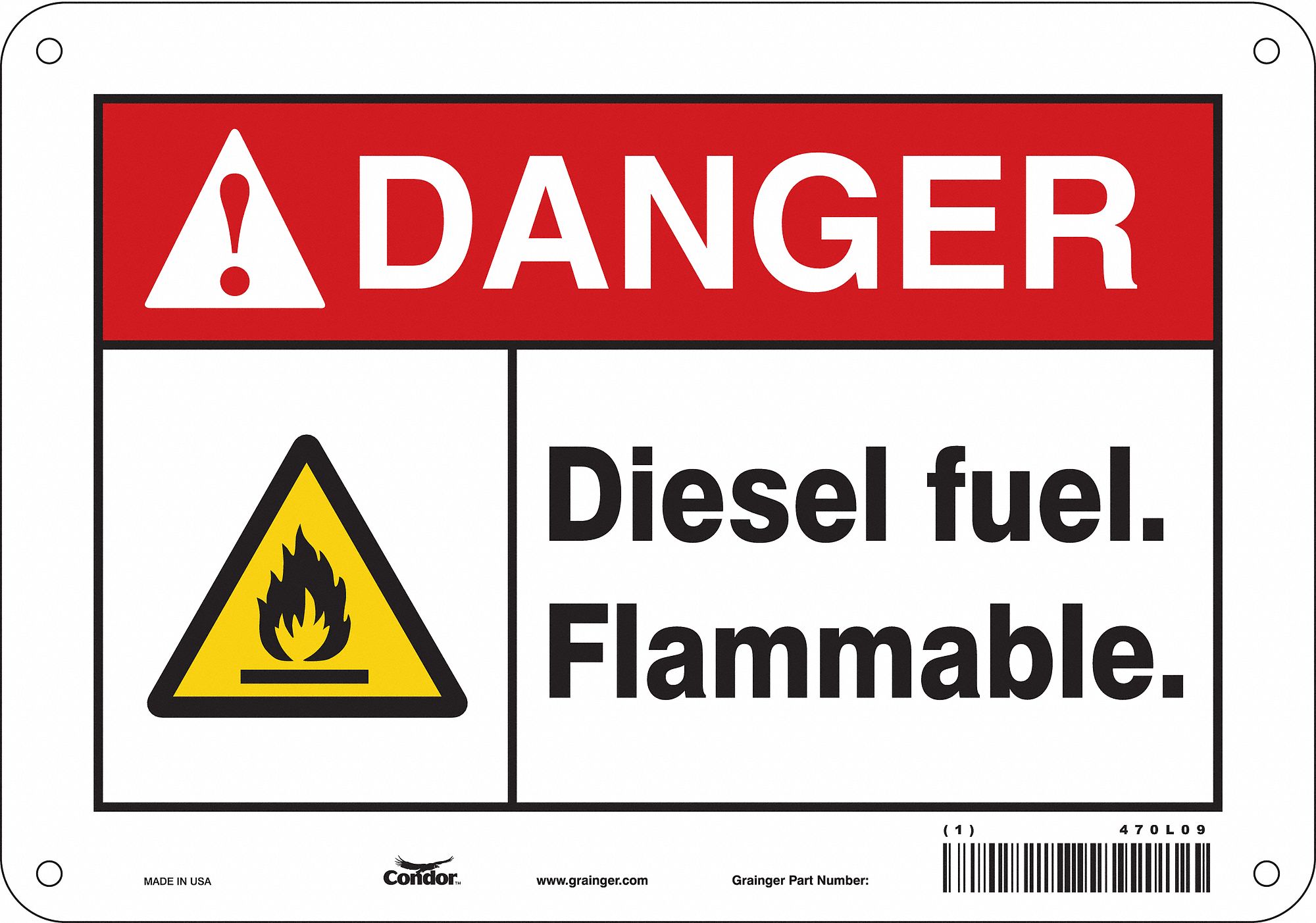 Safety Sign: Aluminum, Mounting Holes Sign Mounting, 7 in x 10 in Nominal Sign Size, 0.032 in Thick